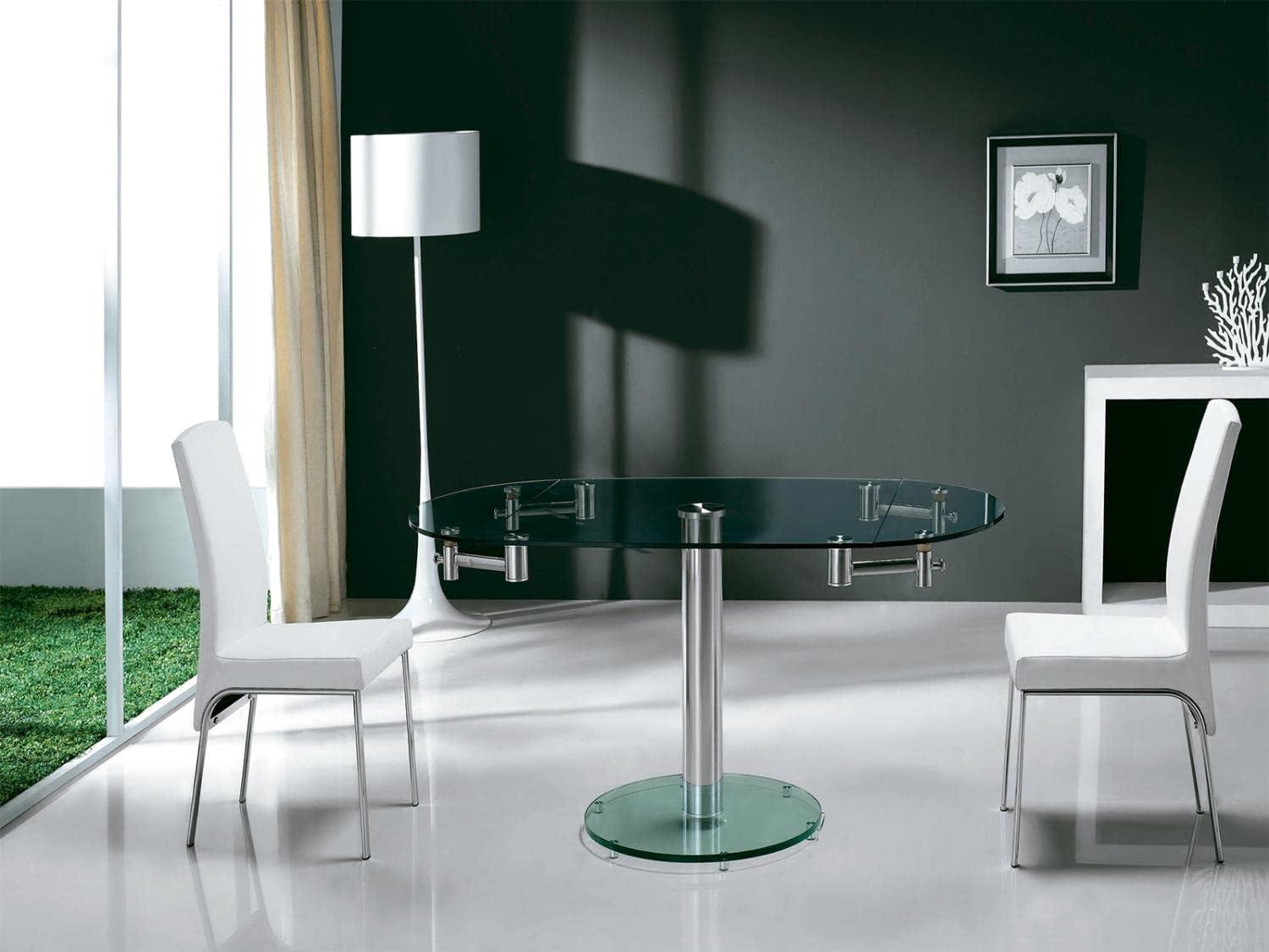 Casabianca Modern Thao Stainless Steel Extendable Dining Table in Clear