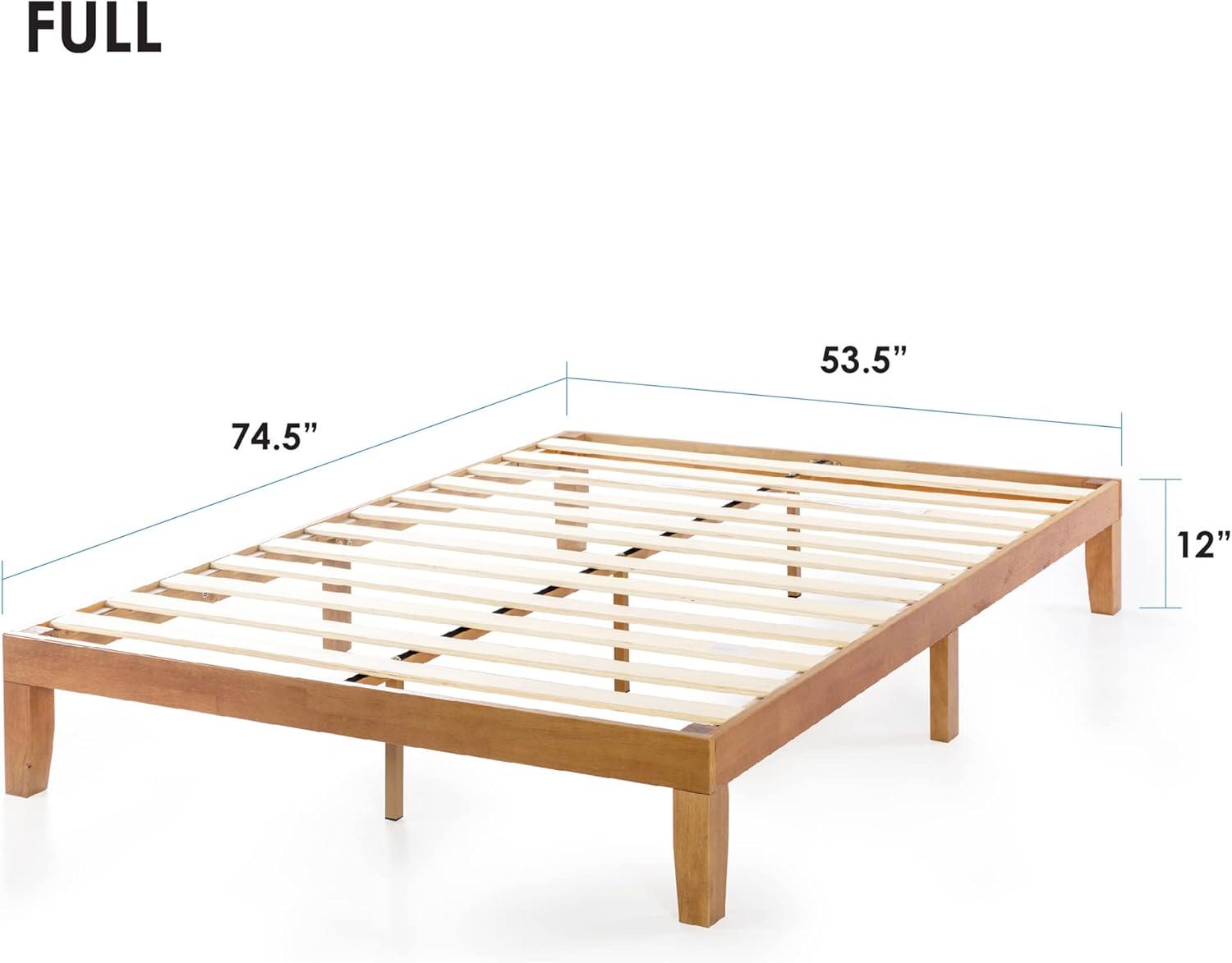 Natural Pine Full Solid Wood Platform Bed with Slats