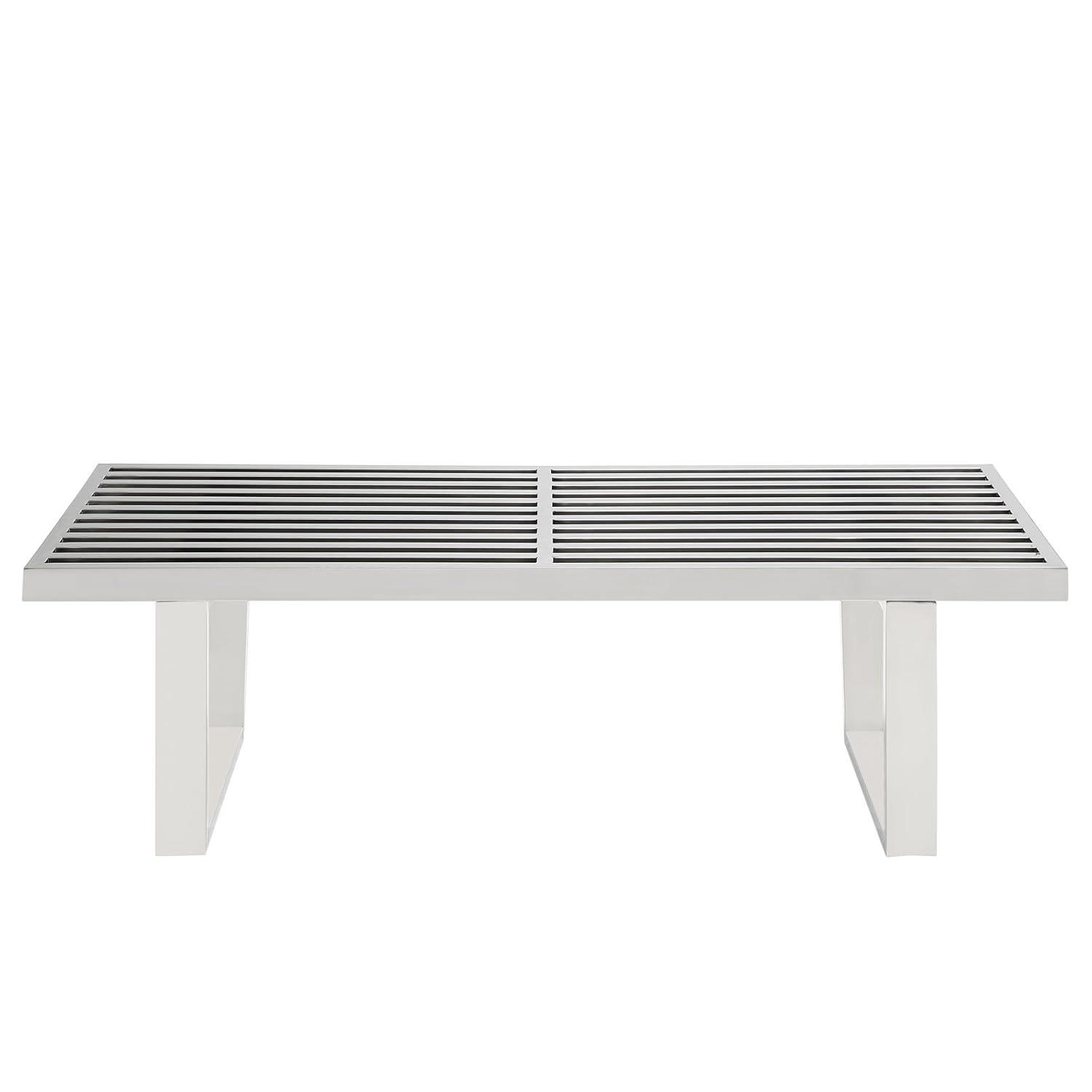 Modway Sauna 4 Stainless Steel Bench – Modern Entryway or Shower Bench with Brushed Finish and Open Slatted Design