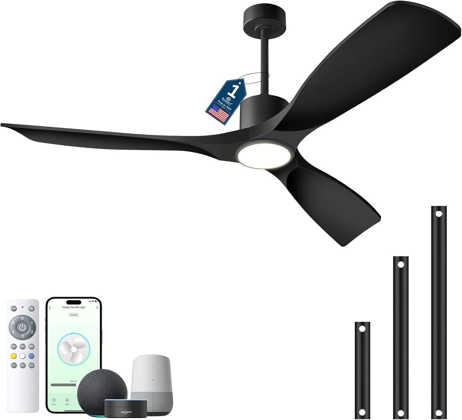 ONE Smart Modern All Season 52" Ceiling Fan with LED Light, Remote, Reversible and Compatible with Alexa/Google 6 Speeds and Light Kit included