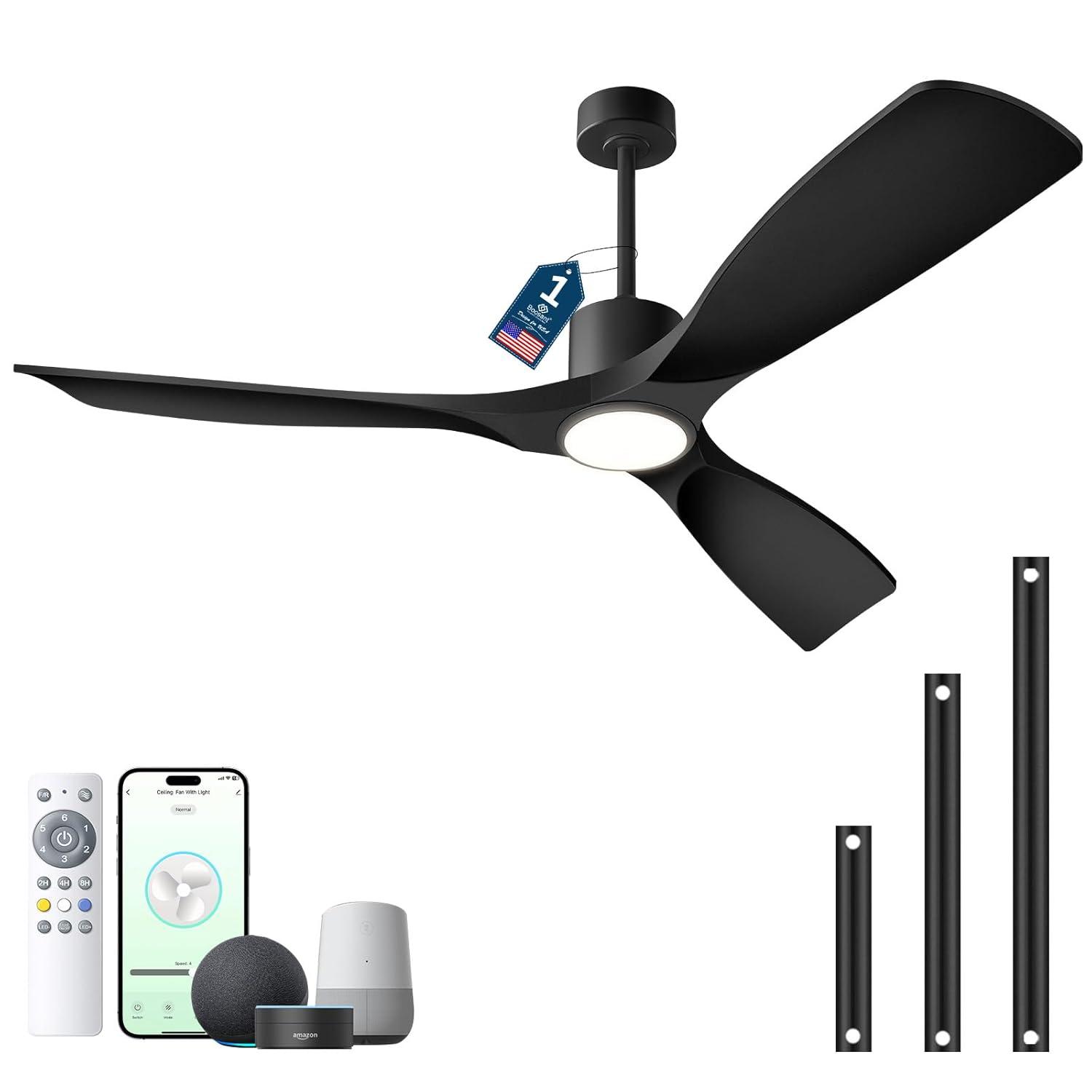 ONE Smart Modern All Season 52" Ceiling Fan with LED Light, Remote, Reversible and Compatible with Alexa/Google 6 Speeds and Light Kit included