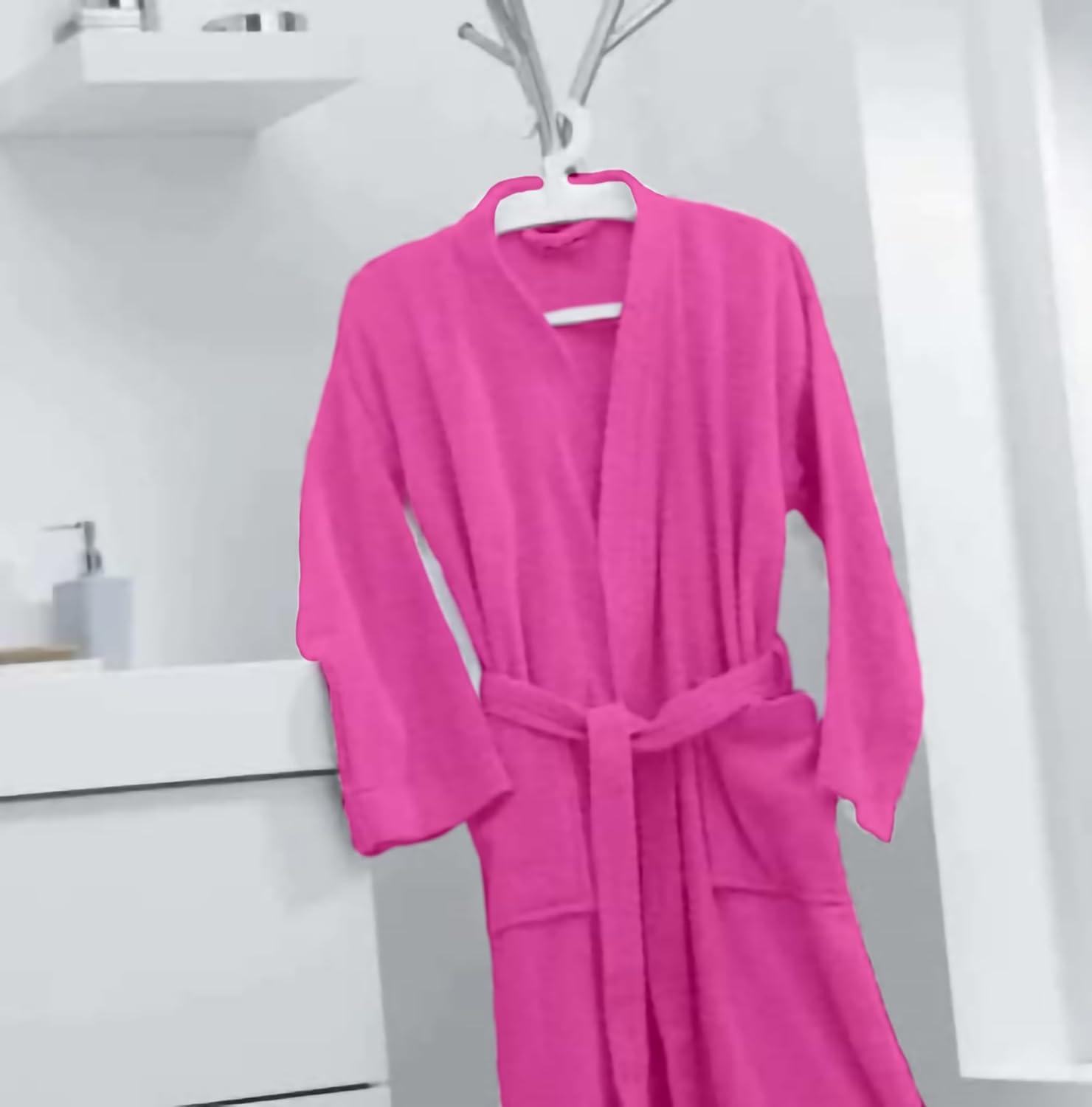 Unisex Pink Cotton Terry Cloth Bathrobe with Shawl Collar