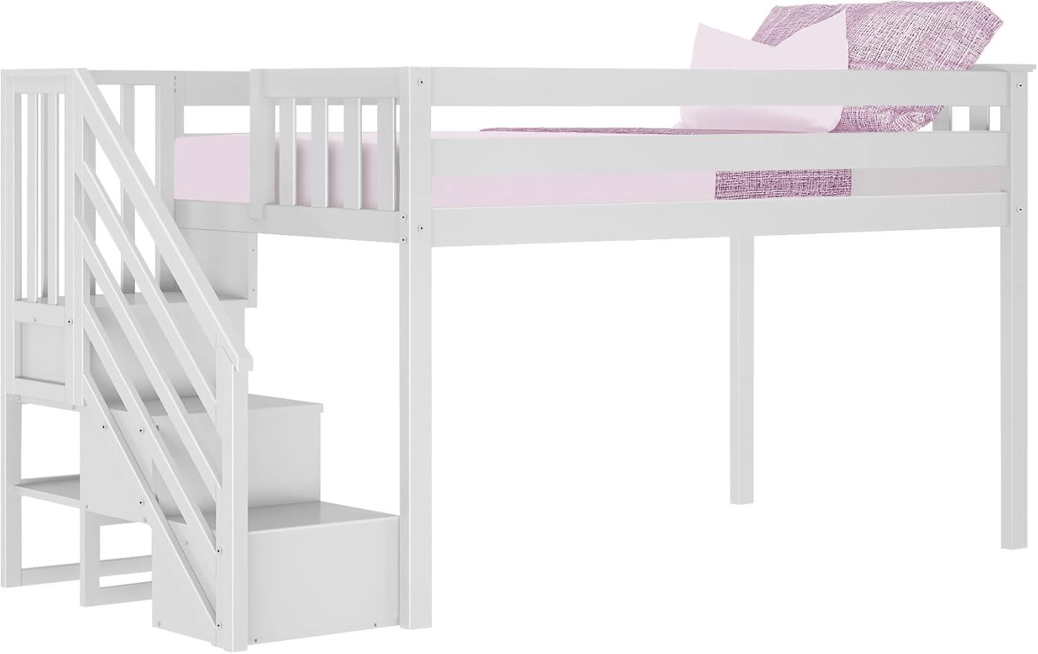 Max & Lily Twin Low Loft Bed with Staircase