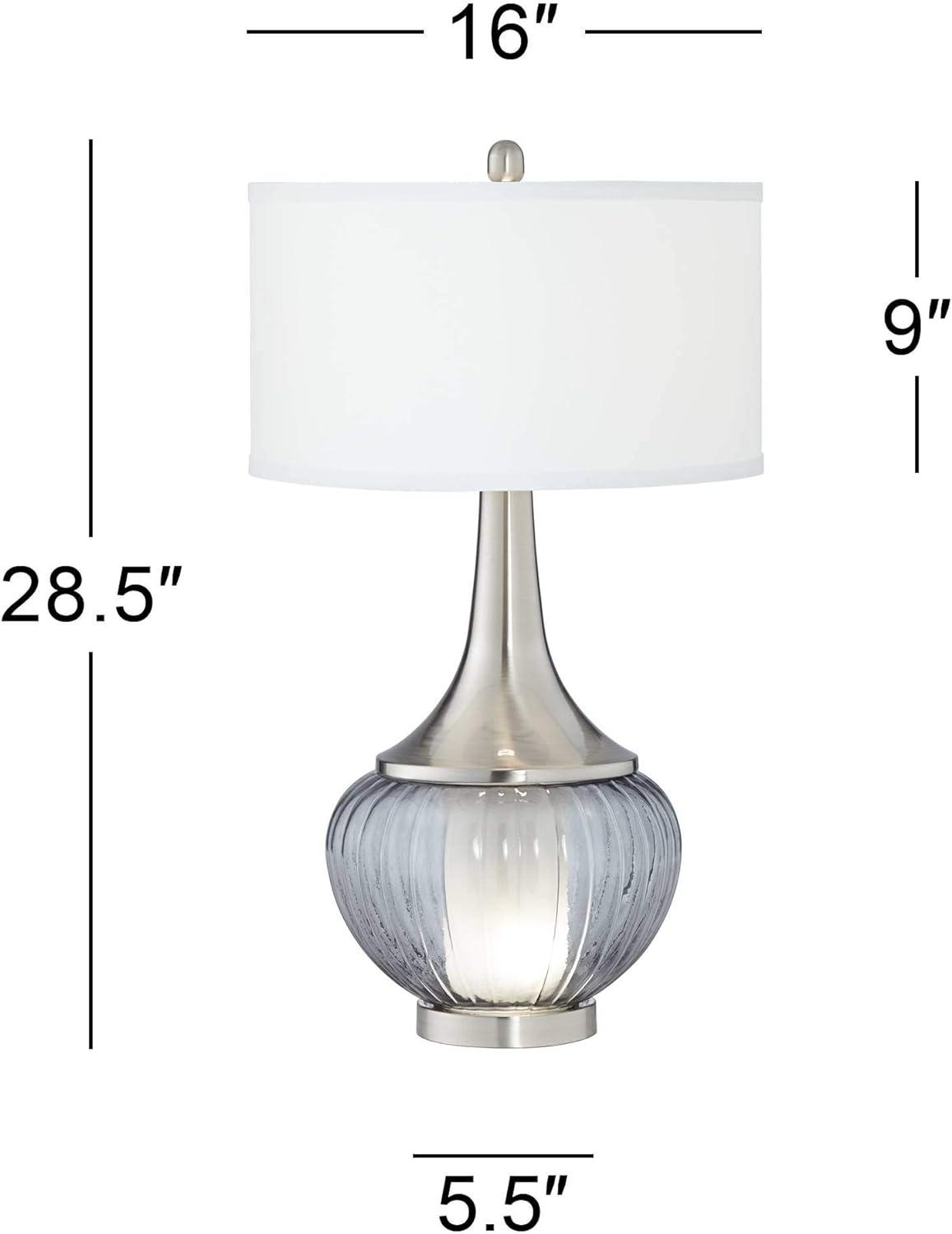 Courtney 23.5" Fluted Smoked Glass Table Lamp with White Linen Shade