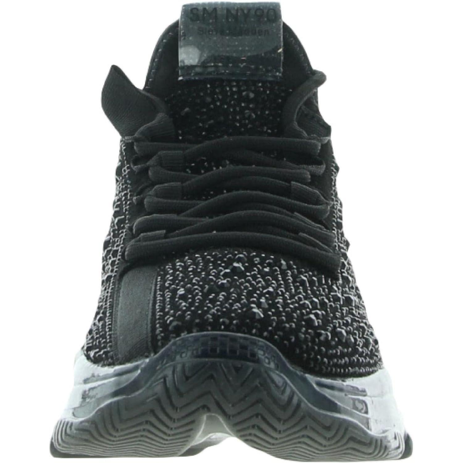 Black Rhinestone Faux Suede Platform Lace-Up Sneakers