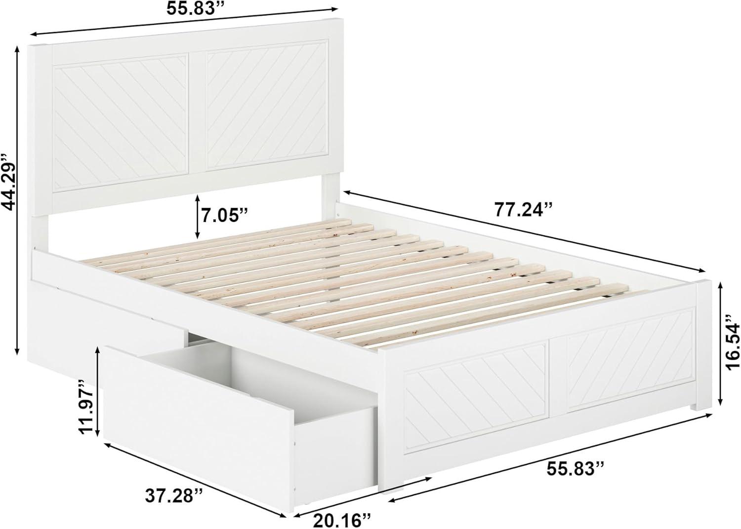 AFI Canyon Cama con Plataforma de Madera Maciza Blanca con Pie de Cama a Juego y Cajones de Almacenamiento, Completo