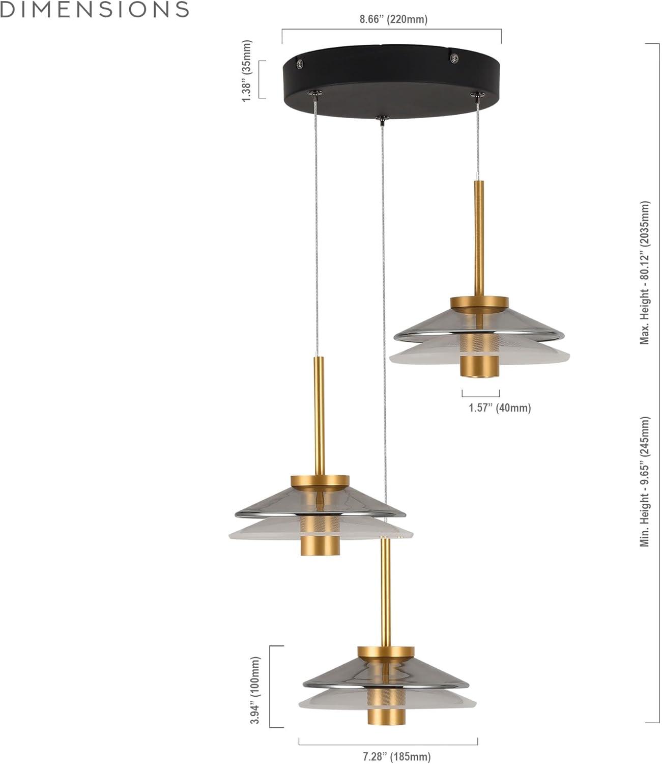 Verona Adjustable Height 16" Gold & Black LED Pendant with Glass Shades