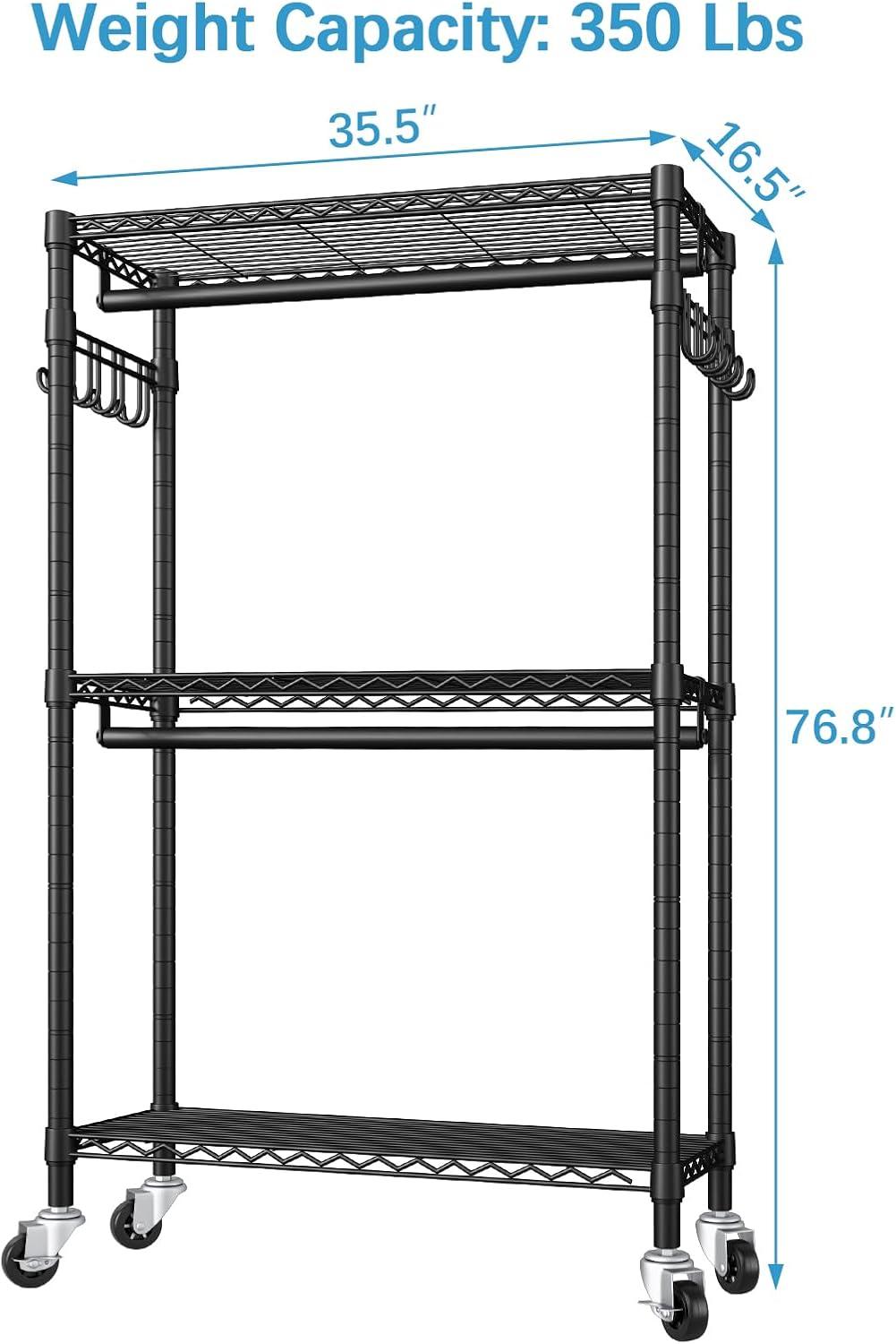 VIPEK V12 Medium Heavy Duty Rolling Garment Rack 3 Tiers Clothes Rack Freestanding Wardrobe Closet Storage Rack