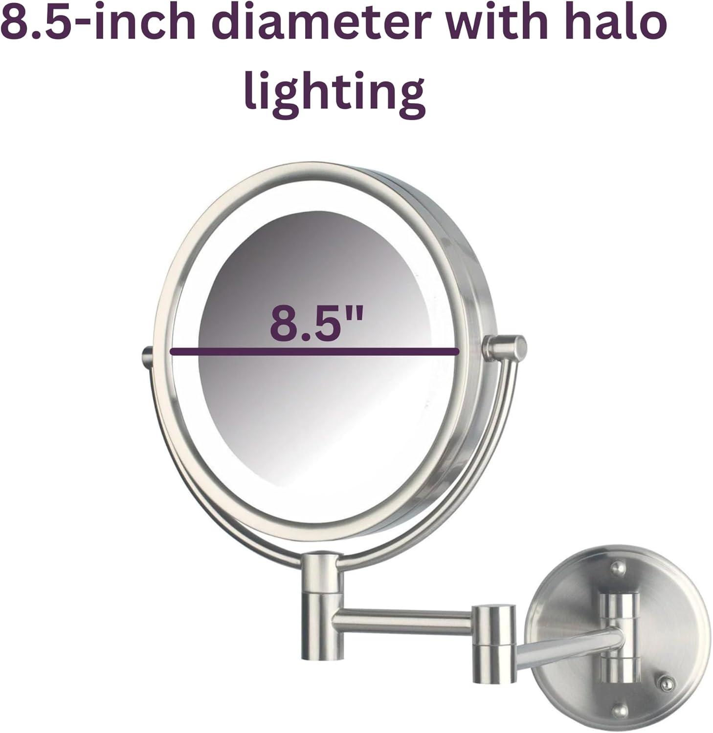 Jerdon 8.5 inch Diameter LED Lighted Makeup Mirror, 8X-1X Magnification, Nickel Finish, Direct Wire -Model HL88NLD