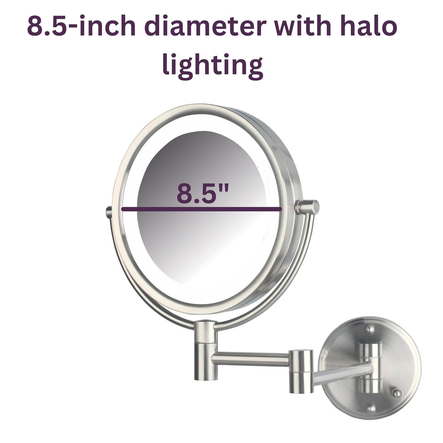 Jerdon 8.5 inch Diameter LED Lighted Makeup Mirror, 8X-1X Magnification, Nickel Finish, Direct Wire -Model HL88NLD