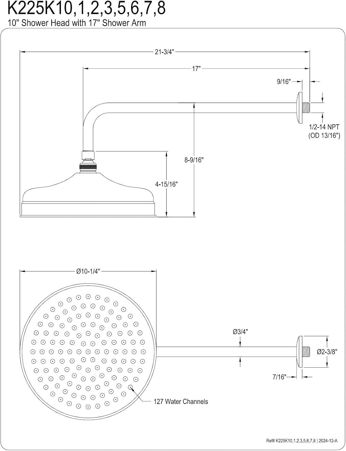 Matte Black 10-Inch Round Rain Shower Head with 17-Inch Arm