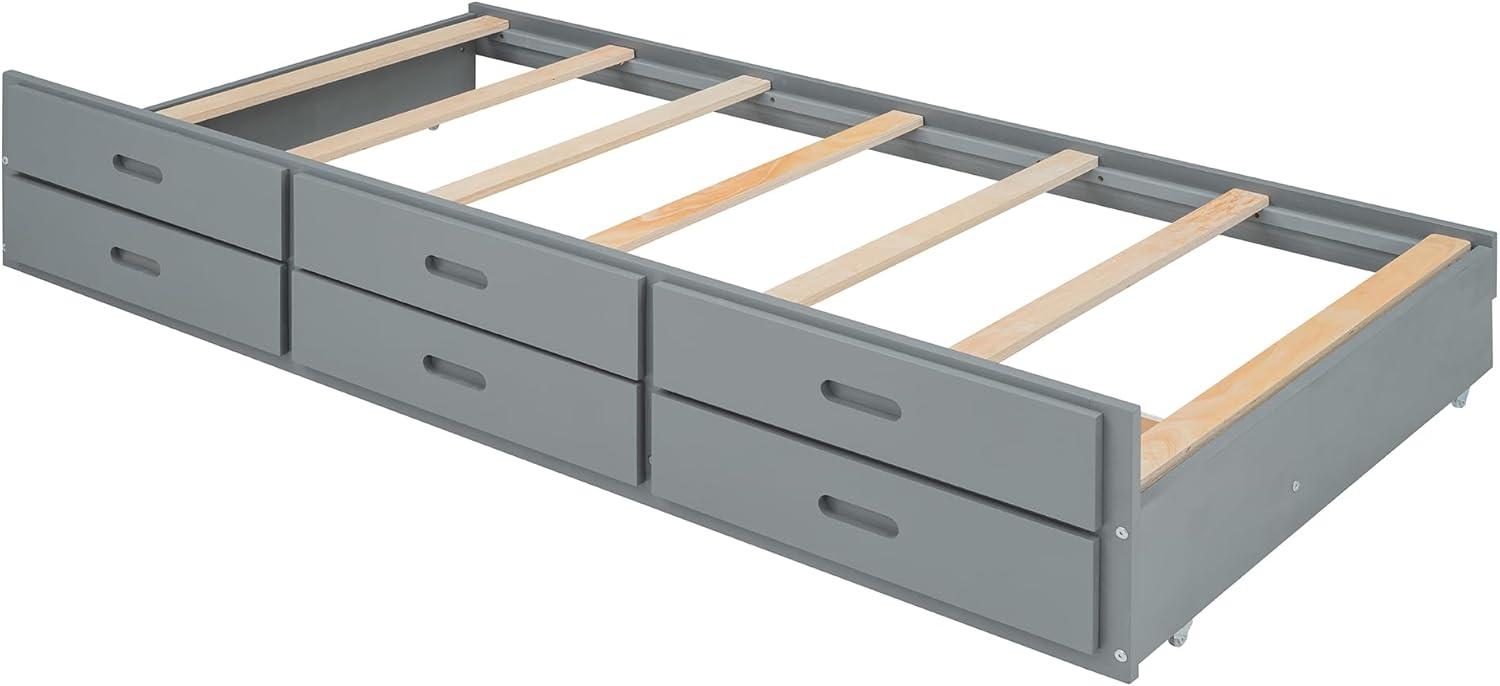 Gray Twin Wood Bed with Storage Drawers and Trundle