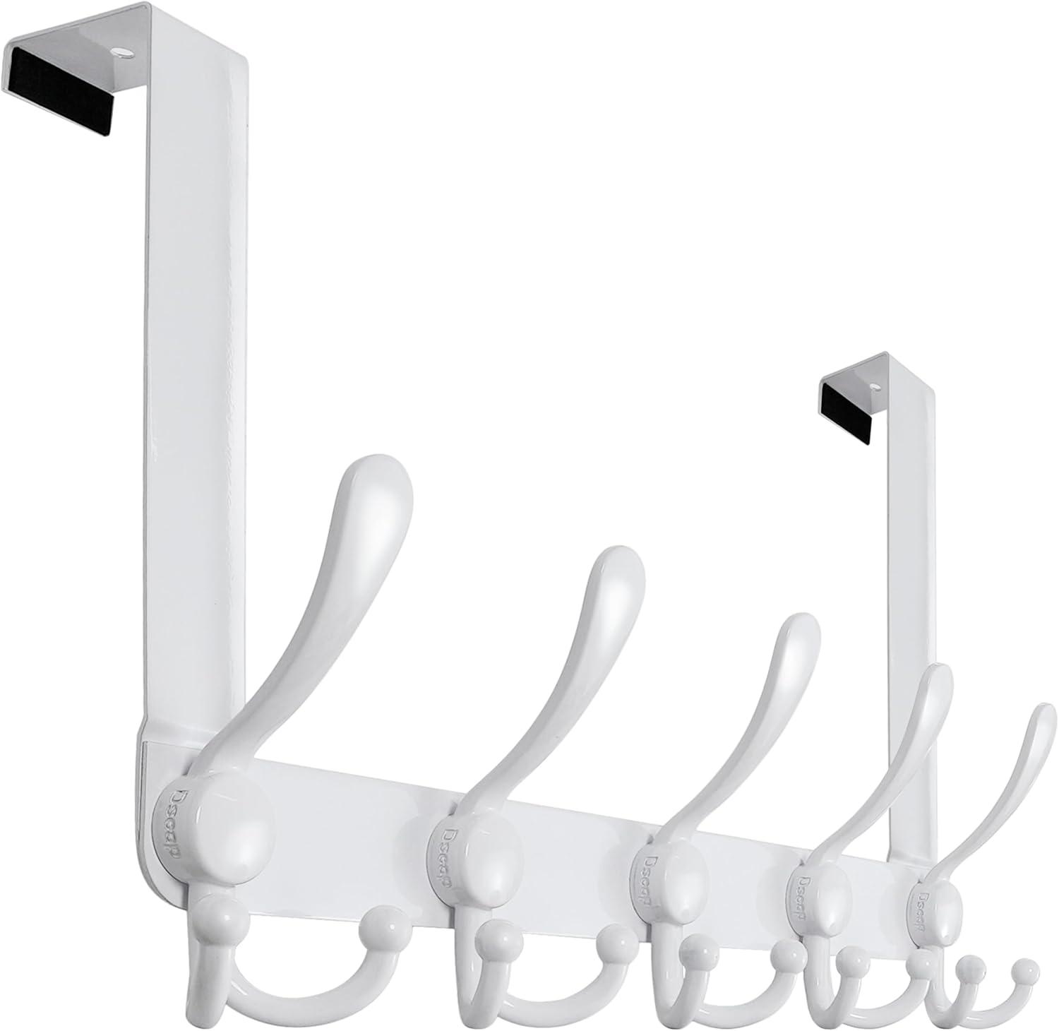 Heavy Duty White Stainless Steel Over the Door Hanger with 5 Hooks