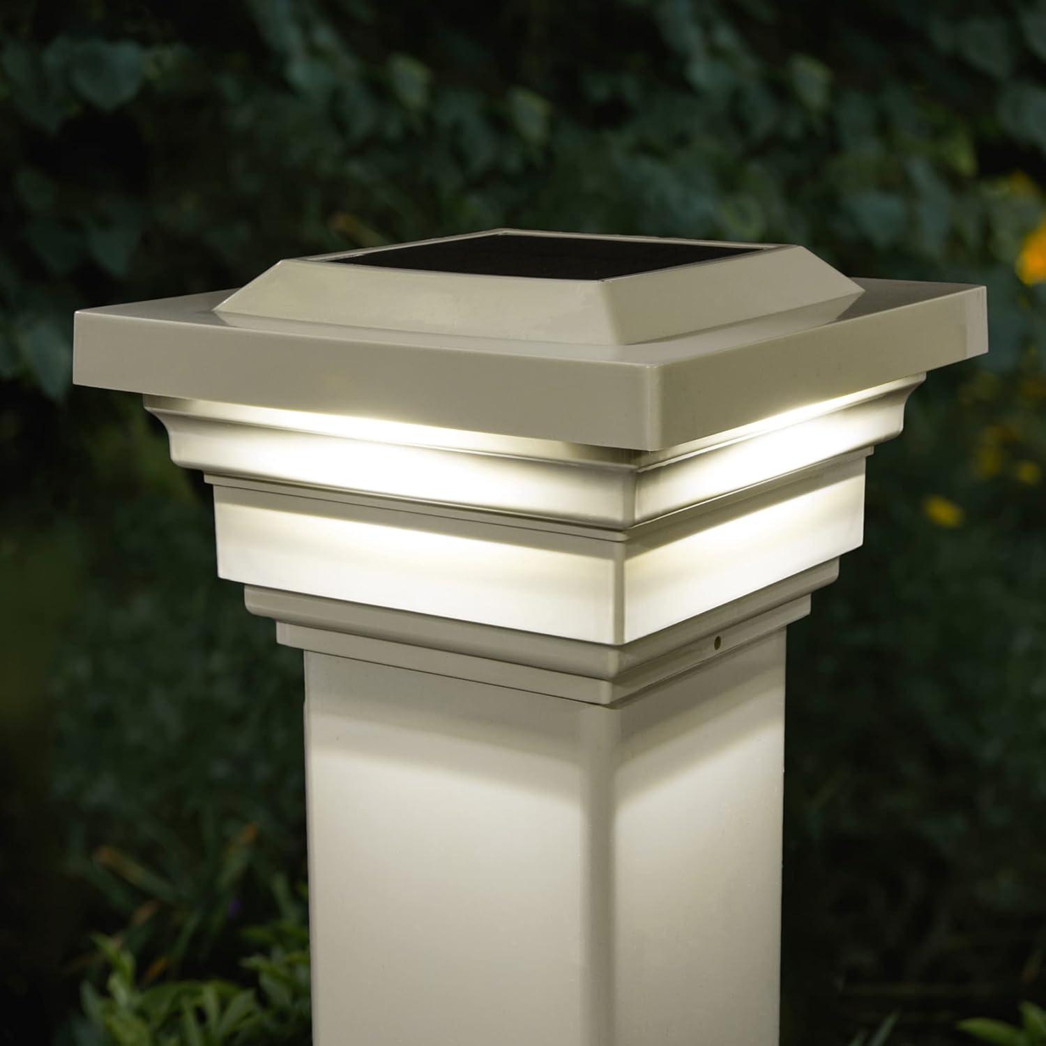 Tan PVC Solar LED Post Cap with Dusk to Dawn Sensor