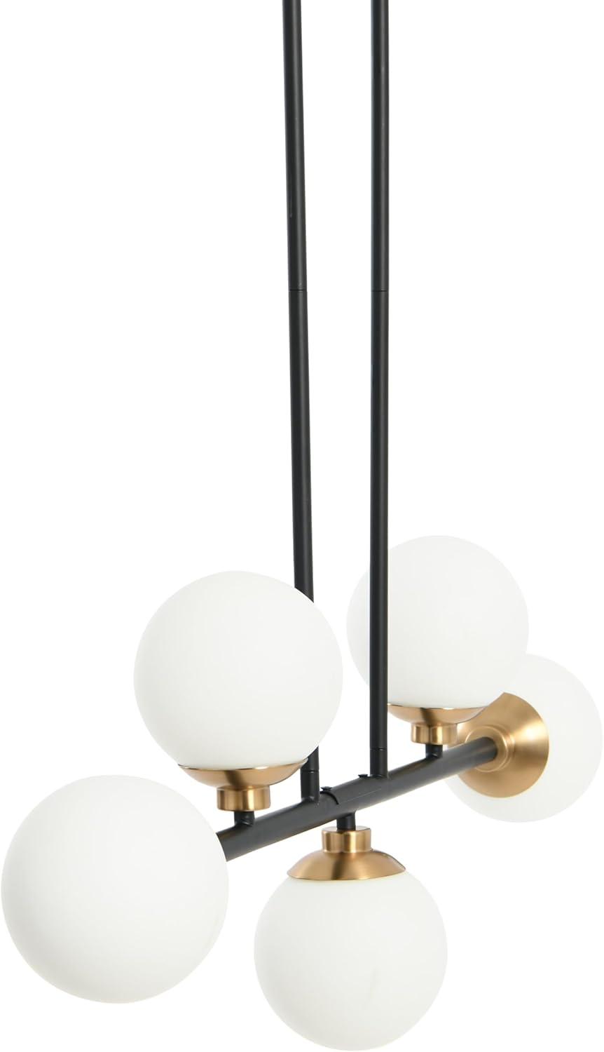 Robert Stevenson Lighting Lorne Metal and Frosted Glass 5-Light Chandelier Matte Black: Mid-Century, ETL Listed, Opal Glass