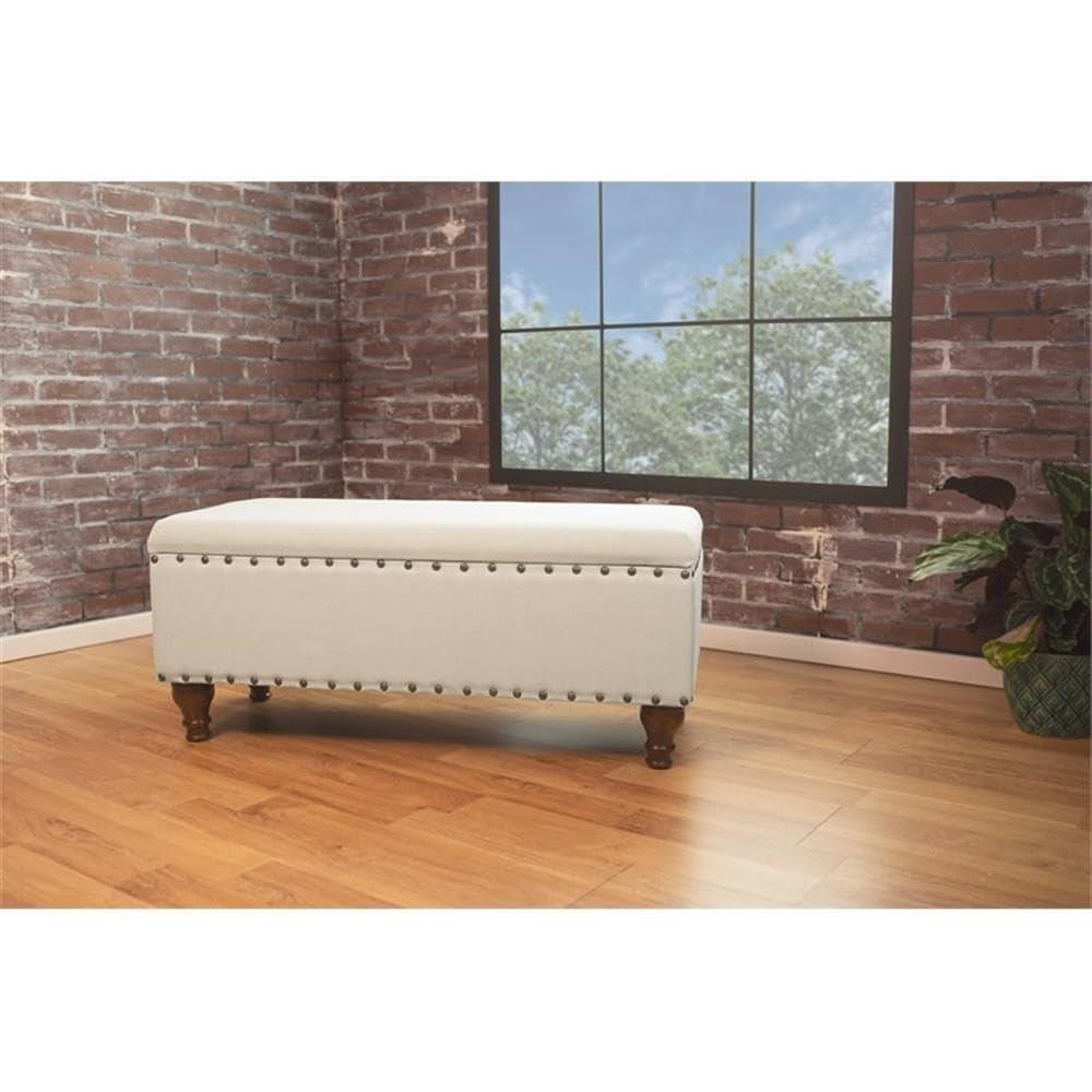 Large Storage Bench with Nailhead Trim Cream - HomePop