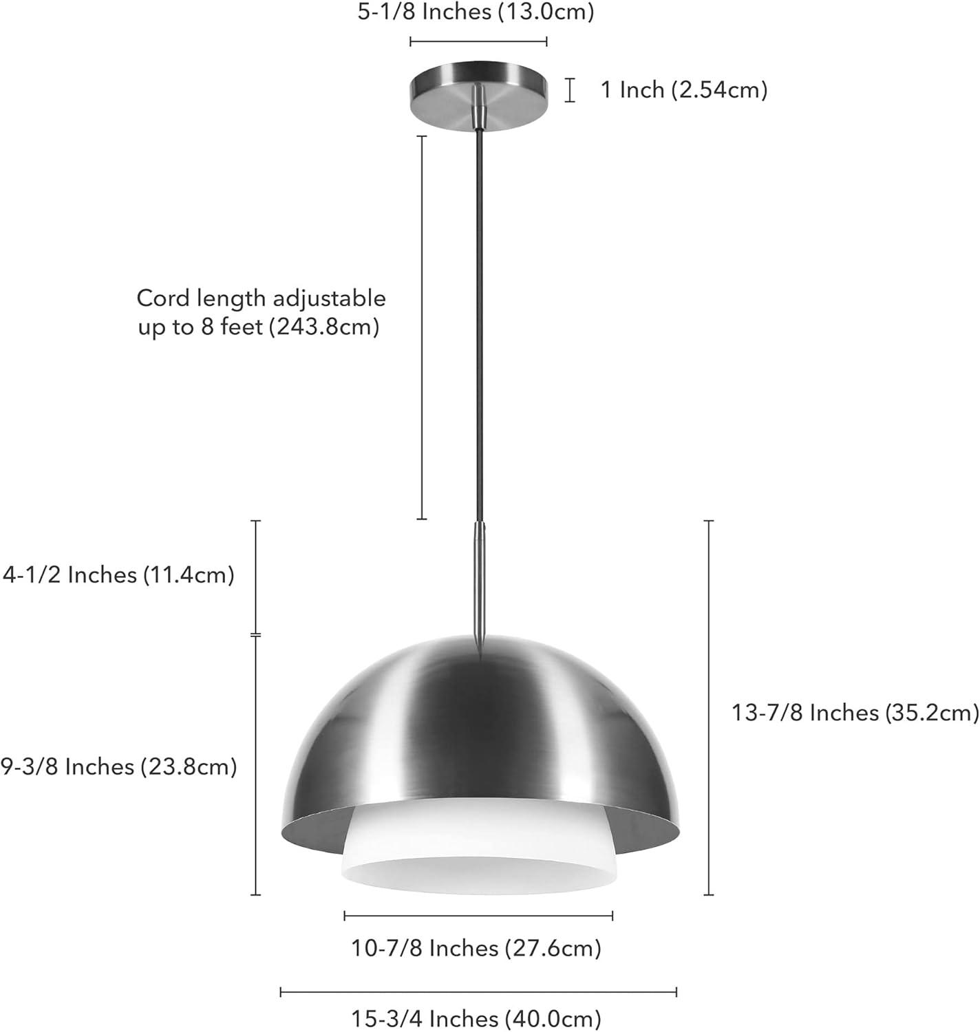 Evelyn&Zoe 15" Brushed Nickel Metal/Glass Pendant