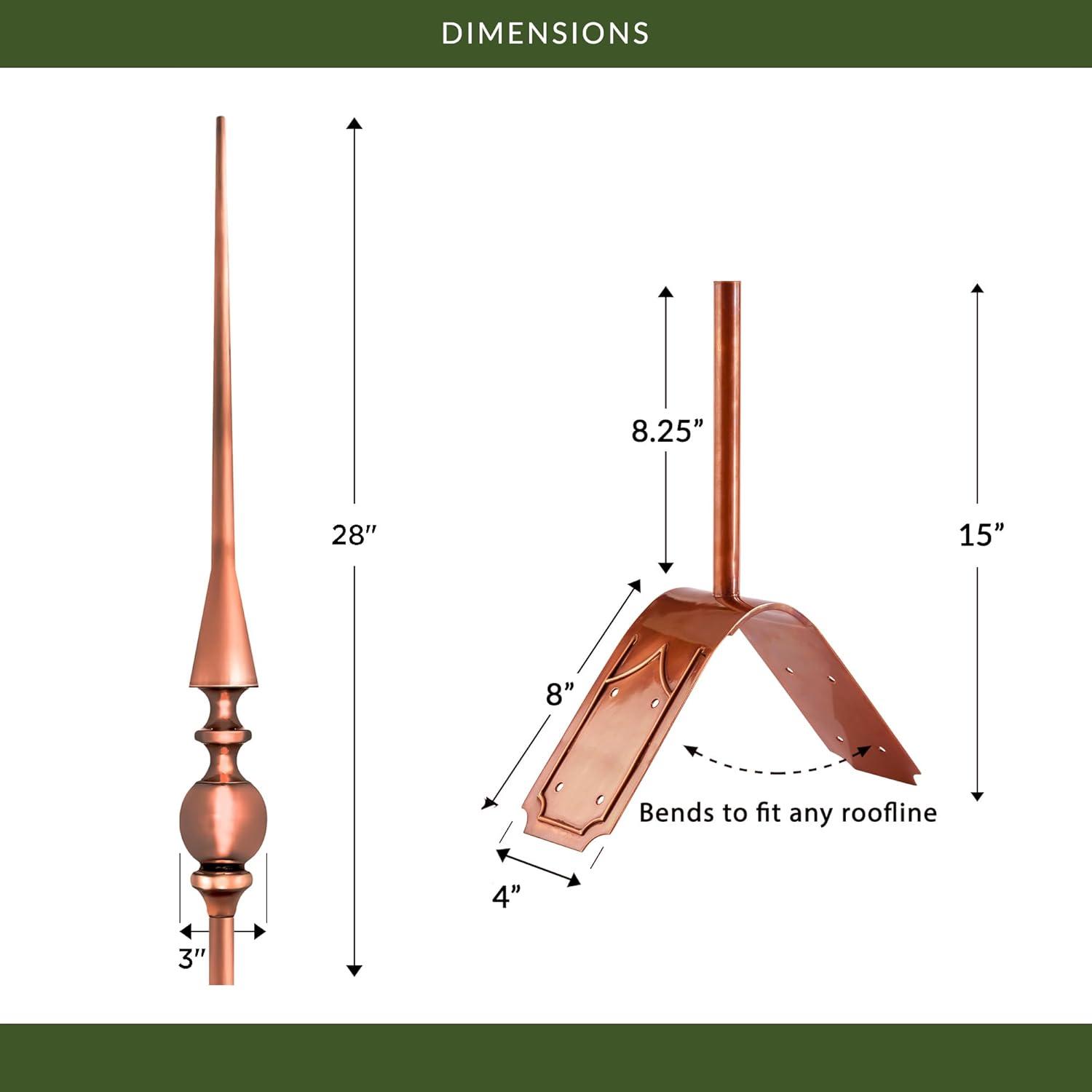 Good Directions 28" Aragon Pure Copper Finial with Decorative Copper Roof Mount - 34"H