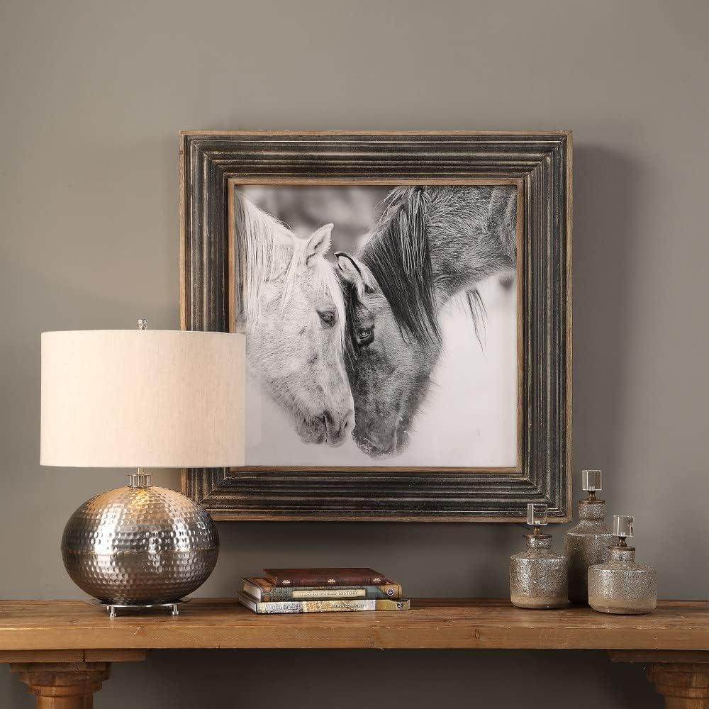 Rustic Gray Framed Horse Print with Distressed Wood Frame