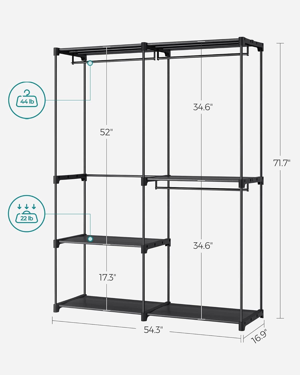 Black Steel Portable Closet System with Shelves, 71.7 Inches