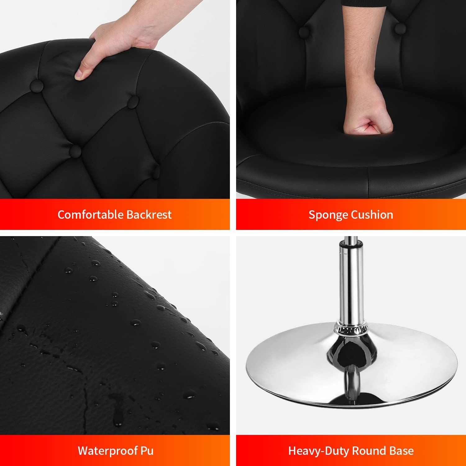 Yaheetech Height Adjustable Swivel Upholstered Round Accent Chair Barrel Chair-Black