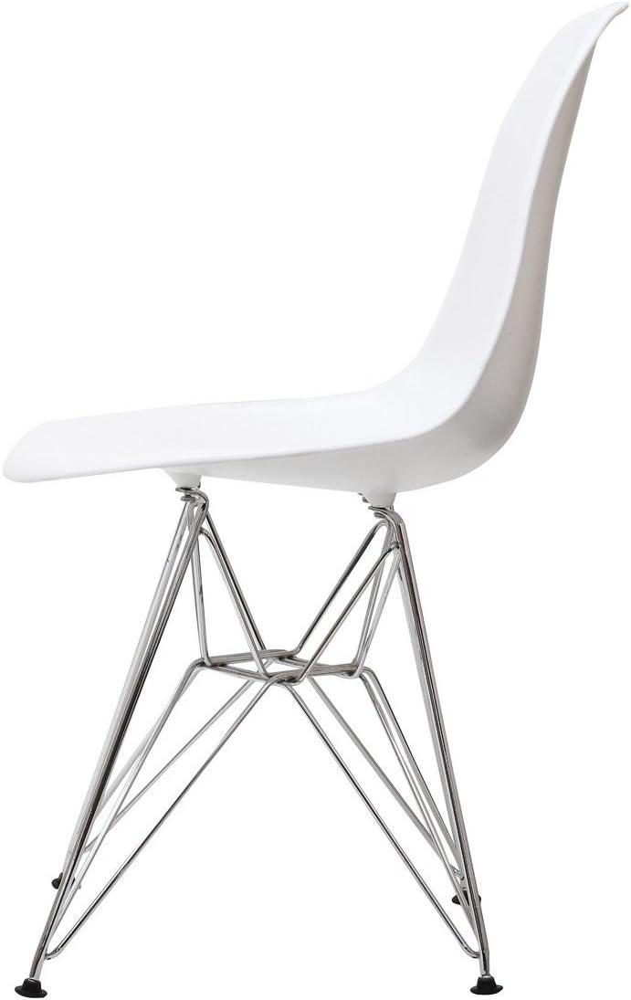 Sleek Modern Chromed Steel White Side Chair for Indoor/Outdoor