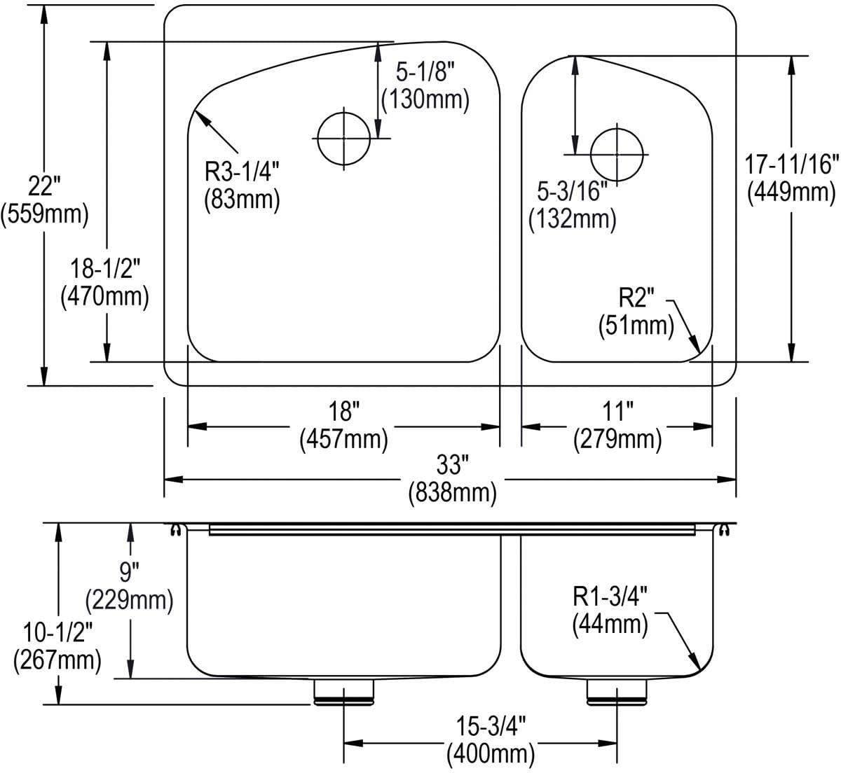 Lustertone 33" L x 22" W Double Basin Dual Mount Kitchen Sink with Drain Assembly