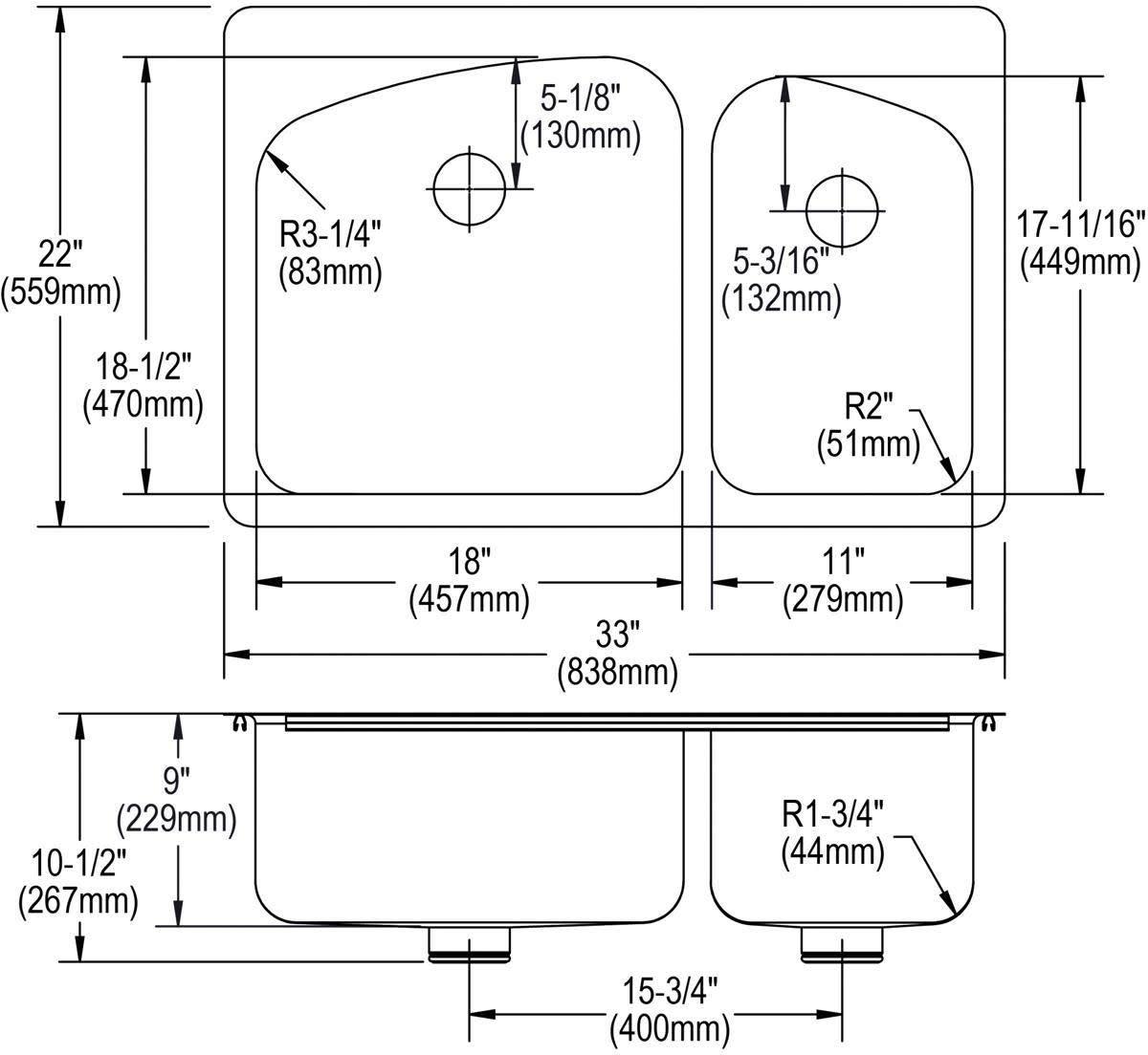 Lustertone 33" L x 22" W Double Basin Dual Mount Kitchen Sink with Drain Assembly