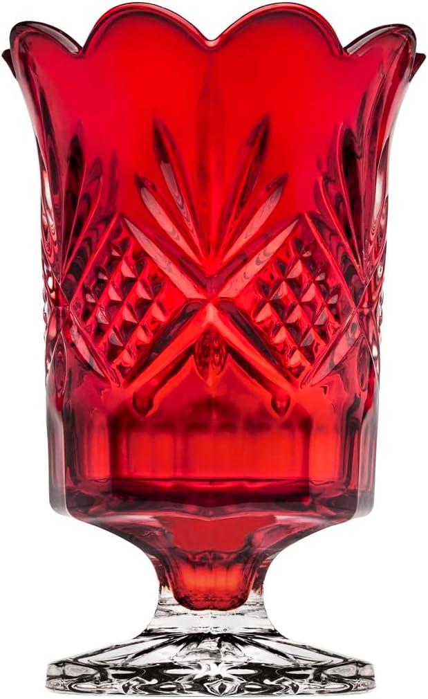 Elegant Red Crystal-Cut Tabletop Hurricane Candle Holder