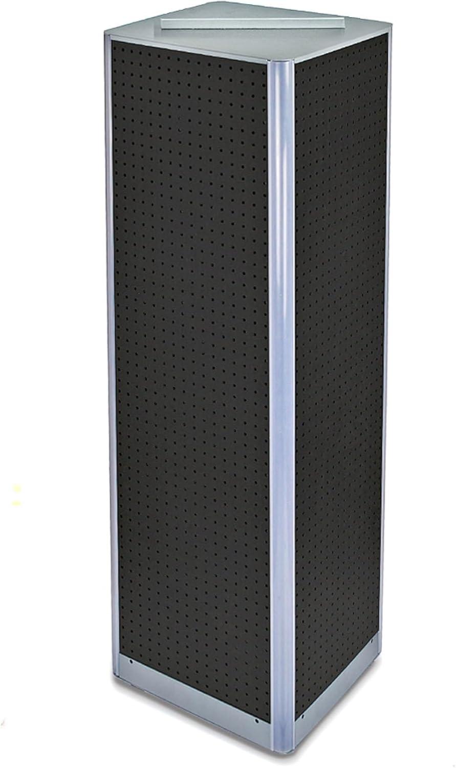 Azar Displays 700405-BLK Four-Sided Pegboard Tower Floor Display On Revolving Base. Panel Size: 16"W X 60"H, Black