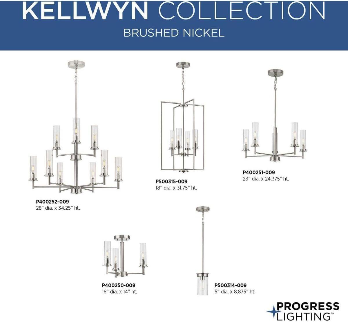 Progress Lighting Kellwyn 3-Light Semi-Flush Mount Ceiling Light, Brushed Nickel, Clear Glass Shade