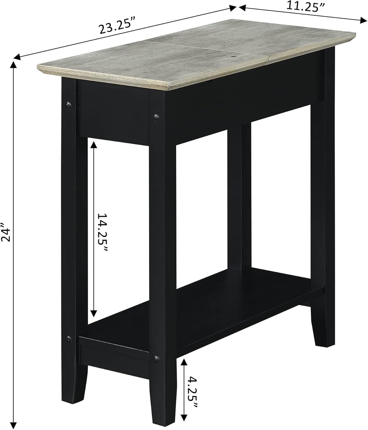 Convenience Concepts American Heritage Flip Top End Table with Charging Station, Faux Birch/Black