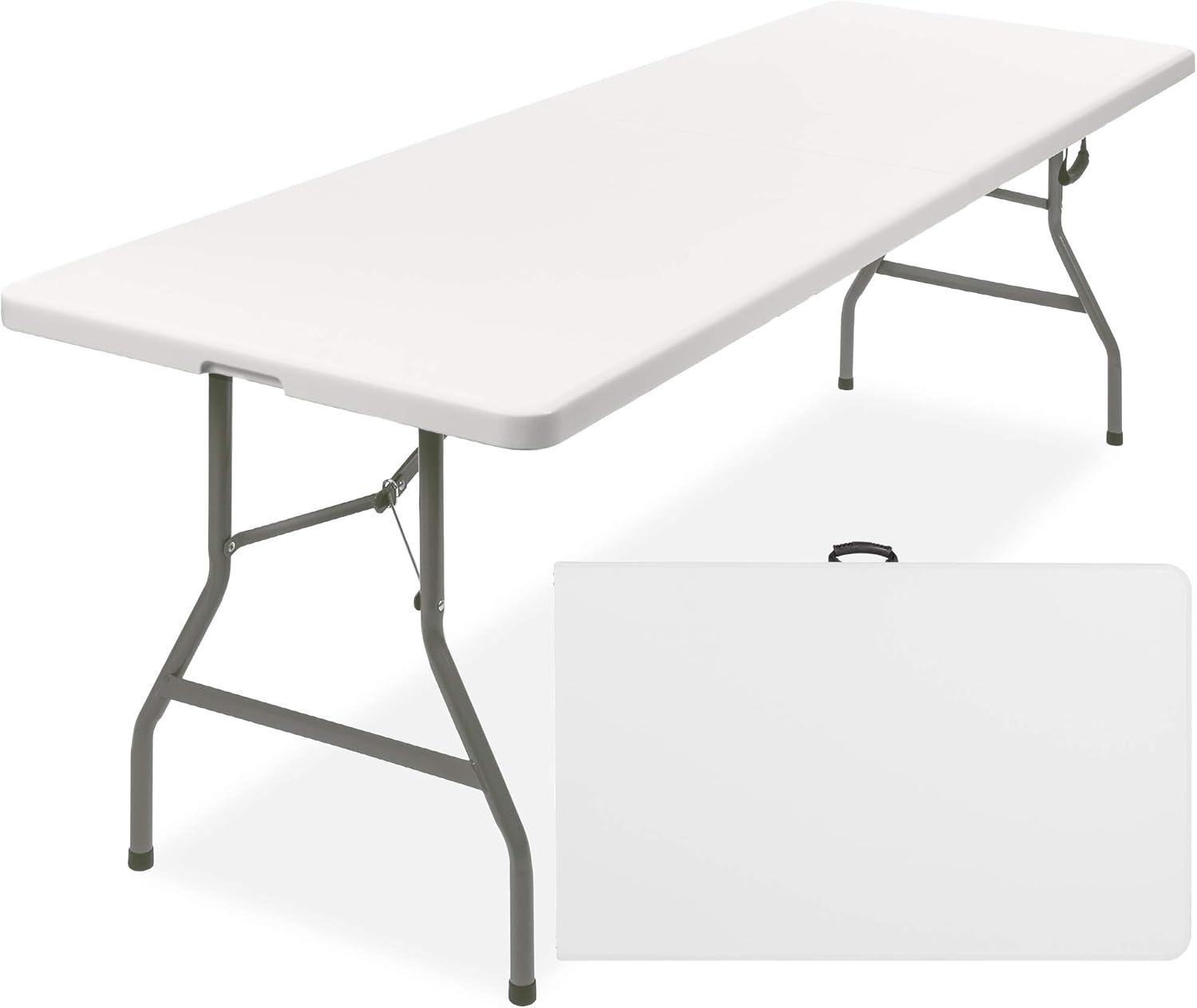 Best Choice Products 8ft Plastic Folding Table, Indoor Outdoor Heavy Duty Portable w/ Handle, Lock for Picnic