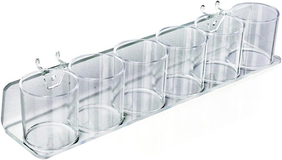 Azar Displays Clear Acrylic Six in a Row Cup Holder for Pencils, Pens, or Brushes, Cosmetic Pen Cup Display Organizer, for Pegboard and Slatwall, 2-Pack (Set of 2)
