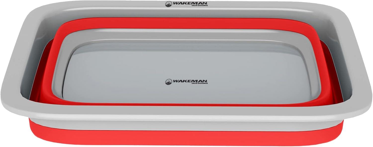 Collapsible Multiuse Wash Bin - Portable Wash Basin/Dish Tub/Ice Bucket with 10 L Capacity for Camping, Tailgating, More by Wakeman Outdoors (Red)