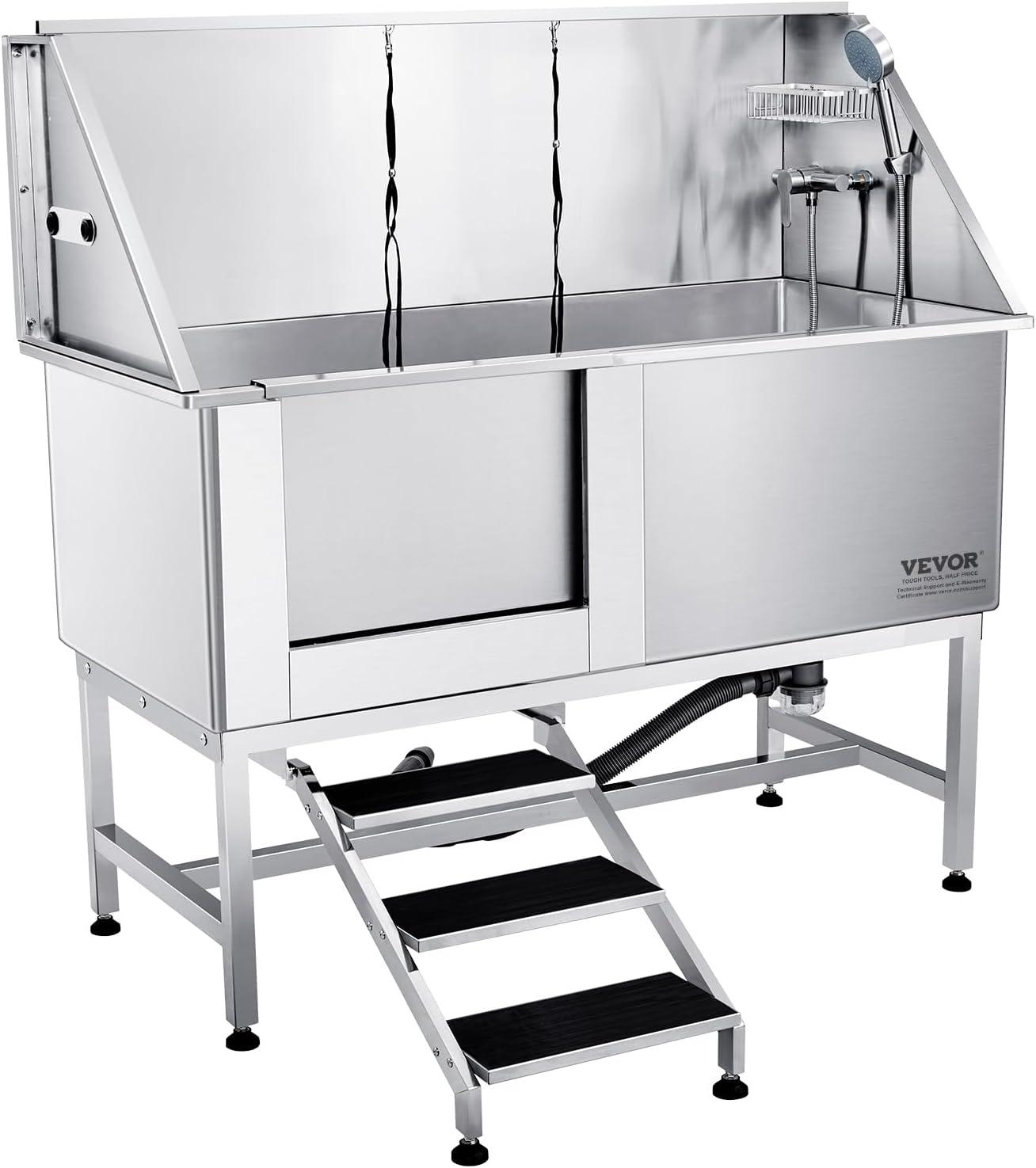 VEVOR 62" W Metal Dog Grooming Tub with Left Door Opening