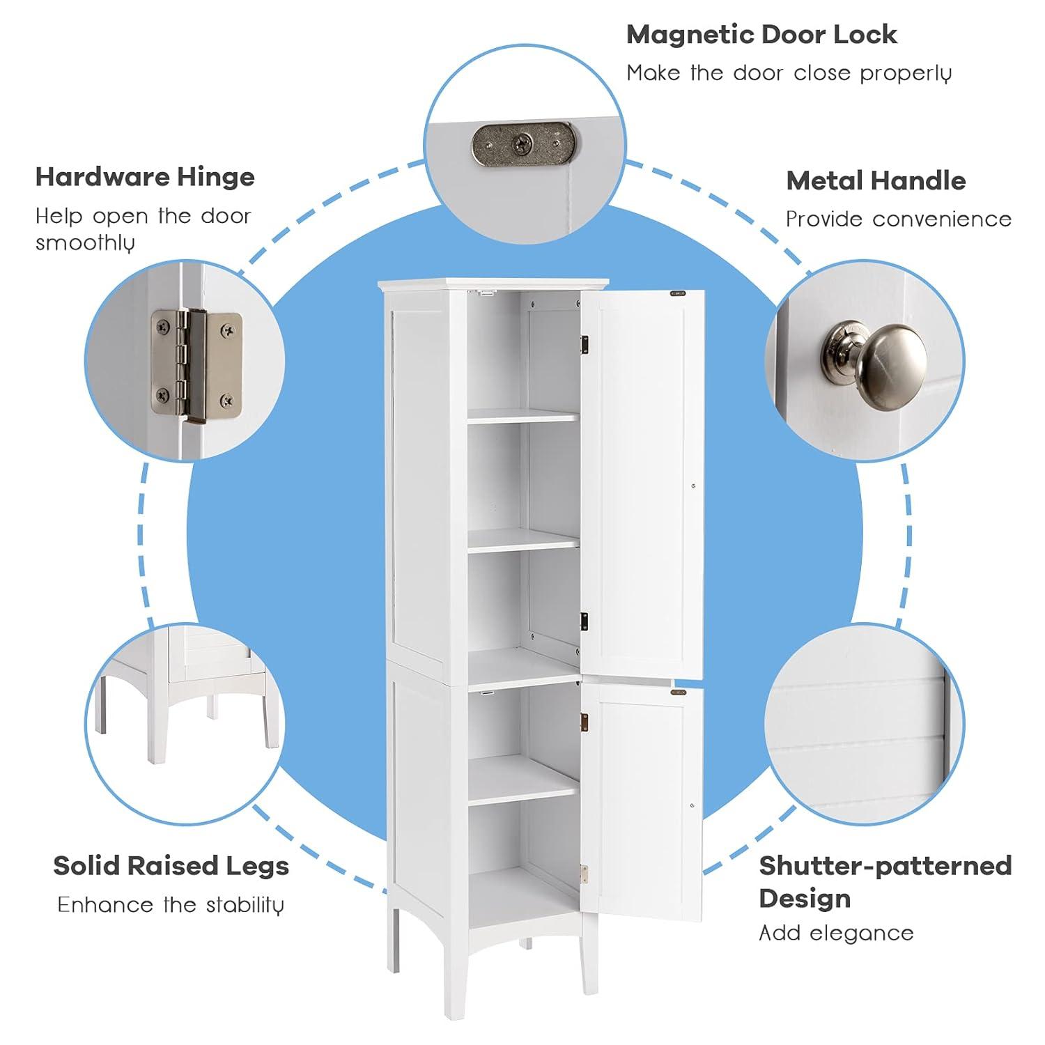 Gabinete de Torre Independiente de 5 Niveles Gabinete de Almacenamiento de Baño Alto Blanco