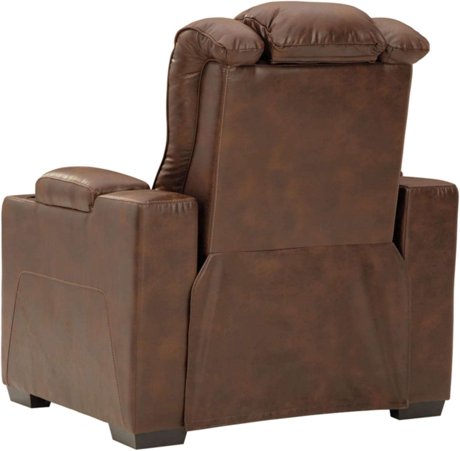 Ashley Furniture Owner's Box Faux Leather Power Recliner in Thyme