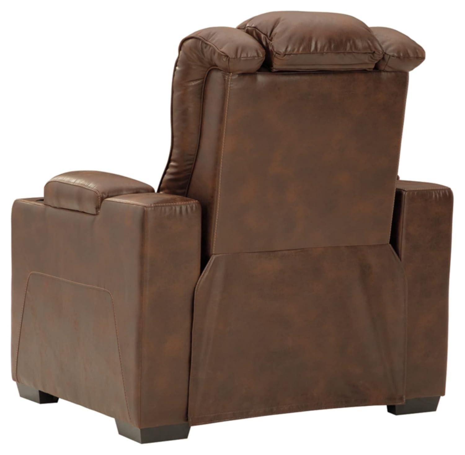 Signature Design by Ashley Owner's Box Faux Leather Power Recliner in Thyme