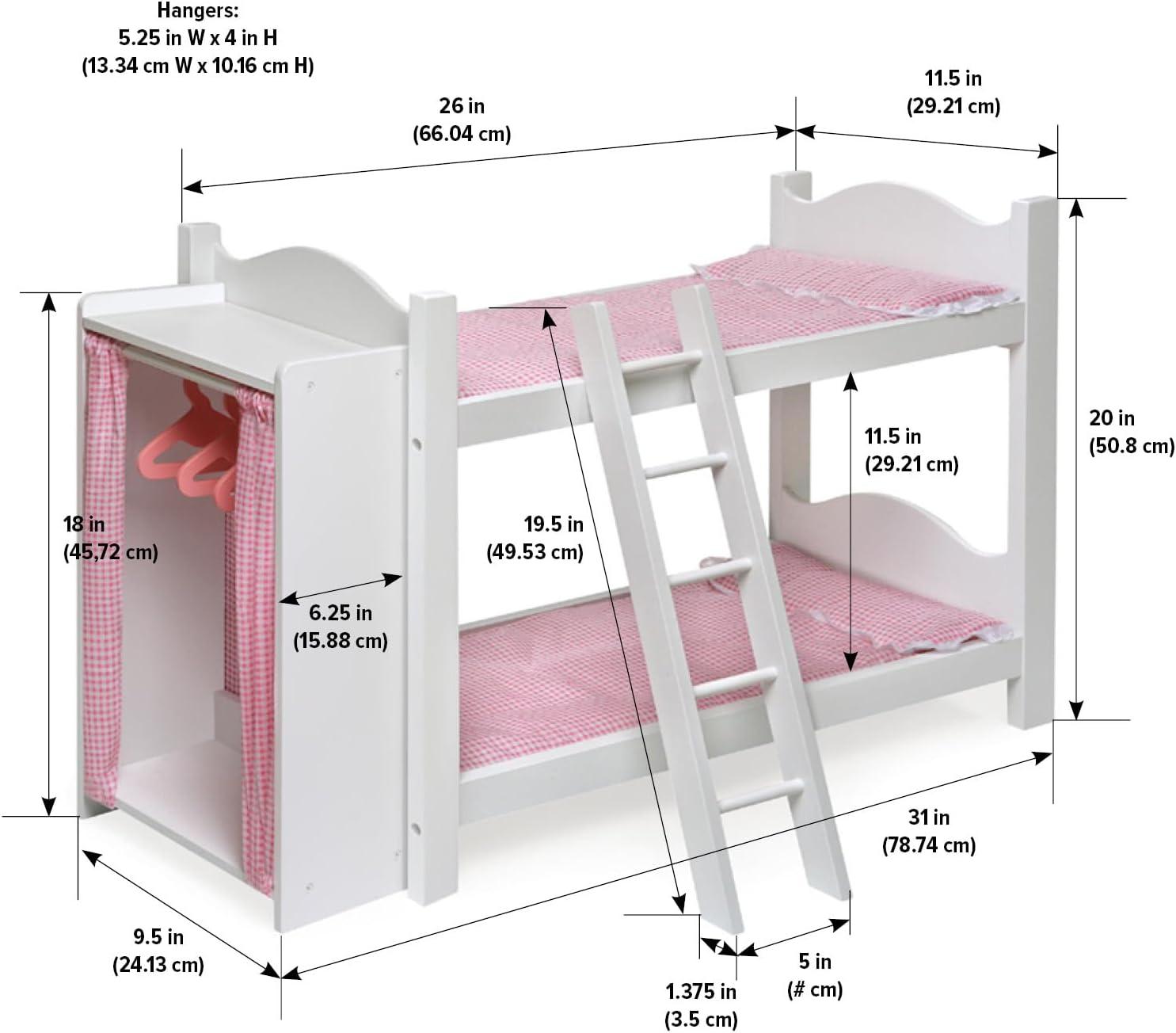 Badger Basket Bunk Beds with Ladder and Storage Armoire for 20" Dolls