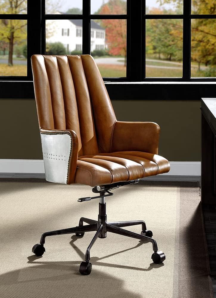 Sahara Brown Leather and Aluminum Executive Swivel Chair