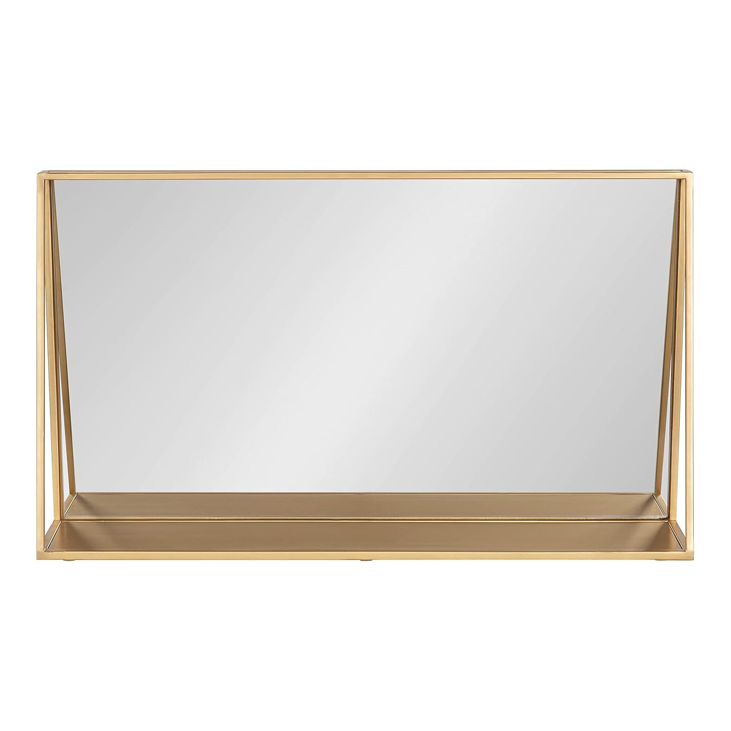 28"x16" Lintz Metal Framed Decorative Wall Mirror with Shelf Gold: Modern Rectangle, No Assembly - Kate & Laurel All Things Decor