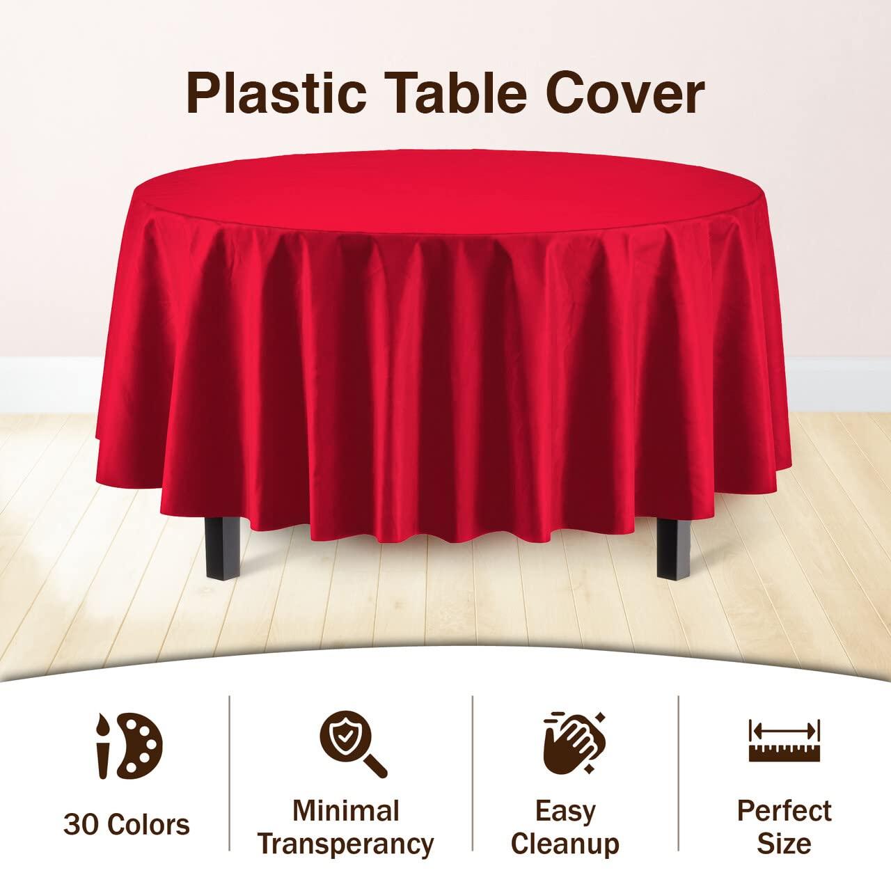 Crown Display Premium Quality Plastic Tablecloth 84 Inch. Round- Red- 6 Packs