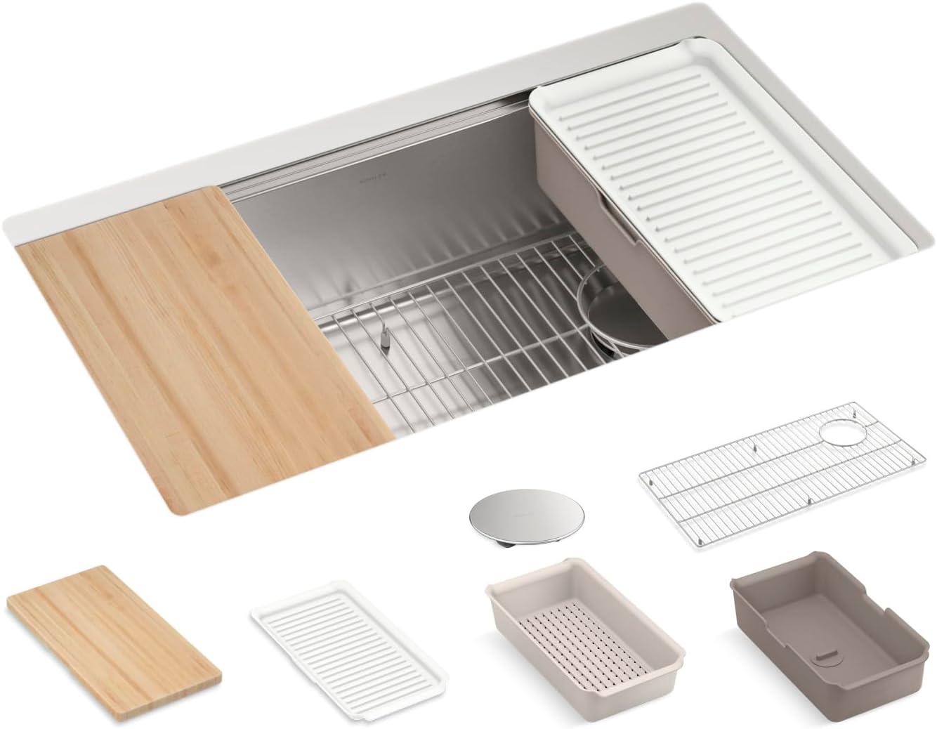 Strive® 32" L x 18.25" W Undermount Single Bowl Kitchen Sink with Basin Rack