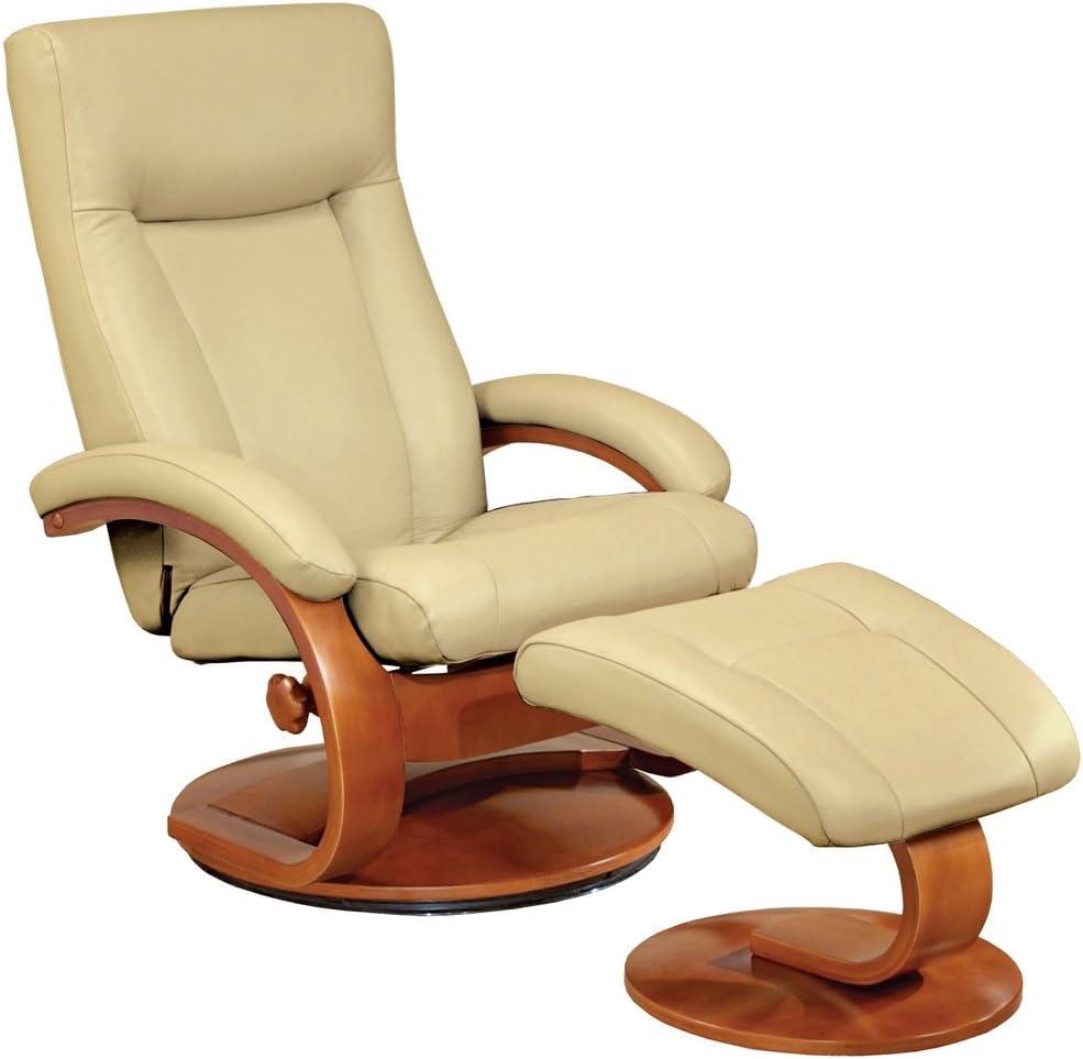 Cobblestone Top Grain Leather Swivel Recliner with Walnut Wood Base