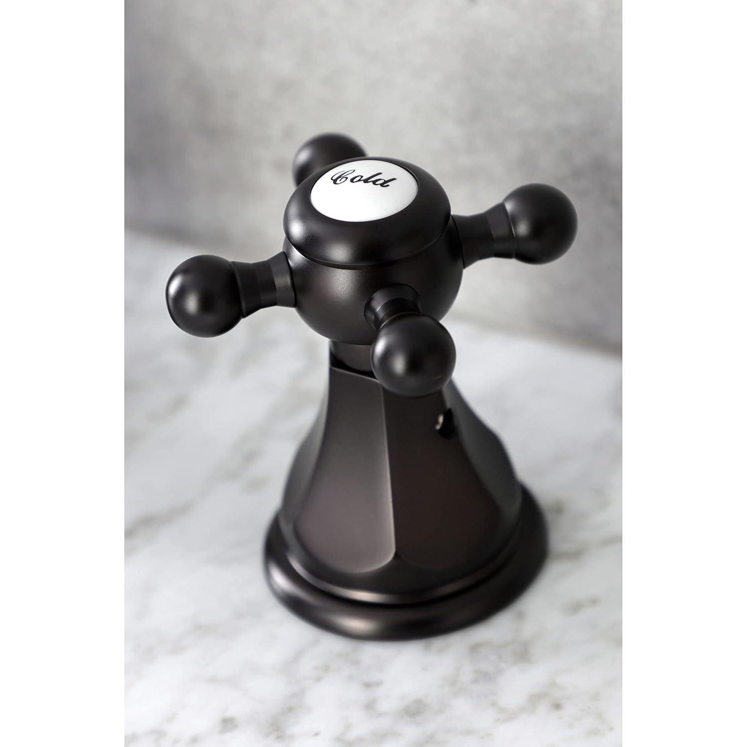 Kingston Brass American Classic Two-Handle 3-Hole Deck Mount Widespread Bathroom Faucet with Pop-Up Drain