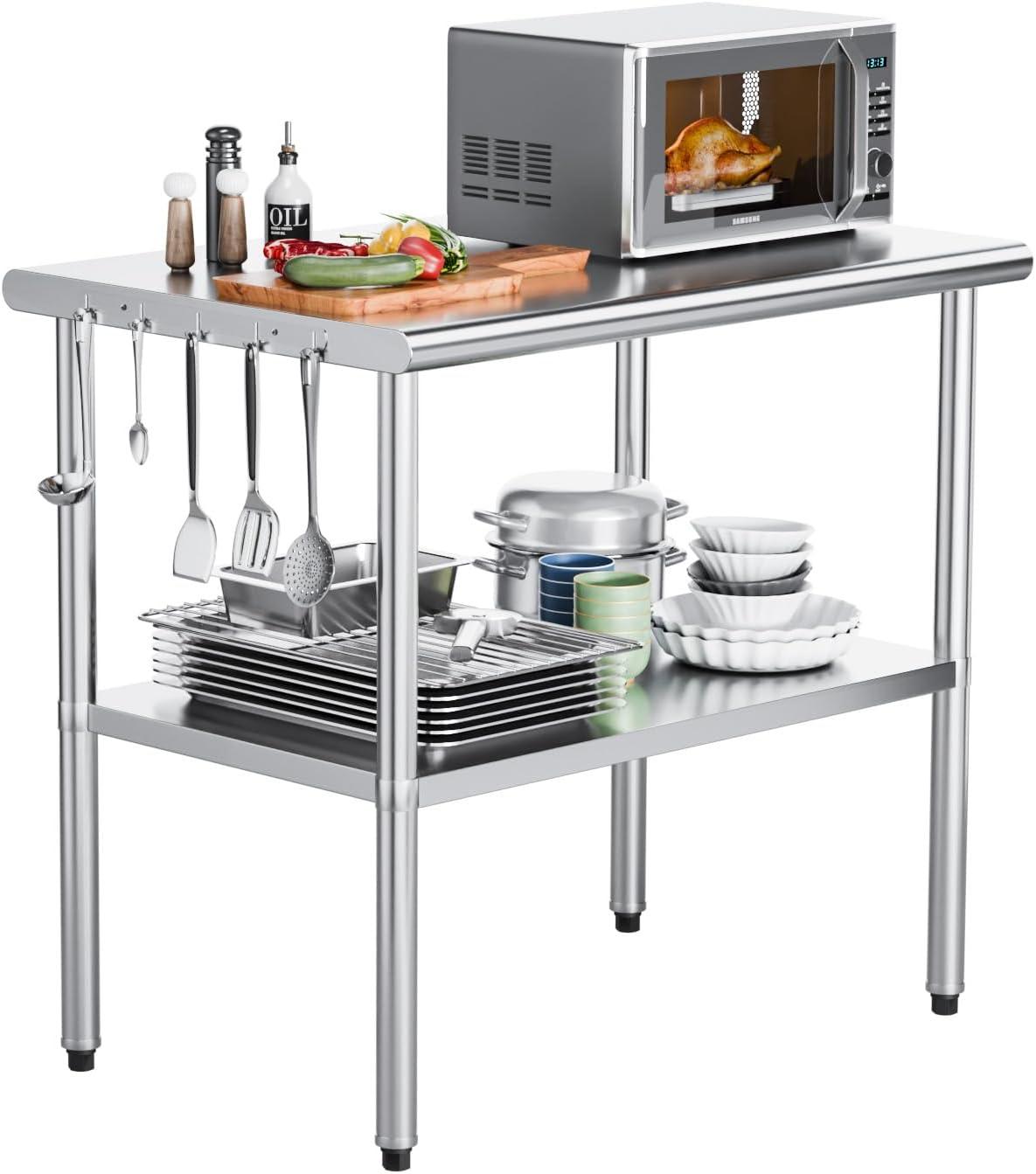 ROVSUN 30'' x 24'' Stainless Steel Table for Prep & Work, Metal Table with Undershelf for Kitchen Restaurant, Home