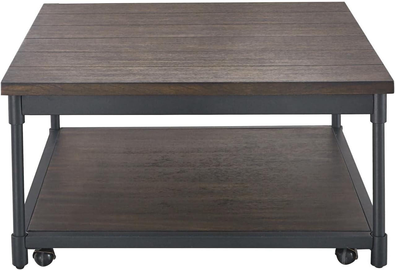 Transitional Prescott 36" Square Lift-Top Cocktail Table in Brown and Black