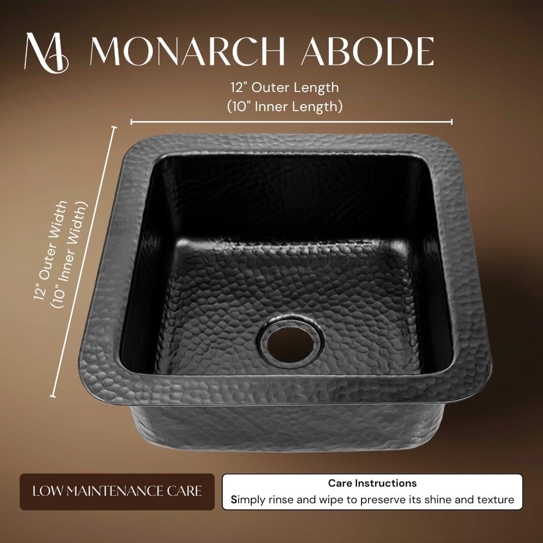 Aluminum Hand Hammered Glasgow Dual Mount Single Bowl Bar Prep Sink 12", Black