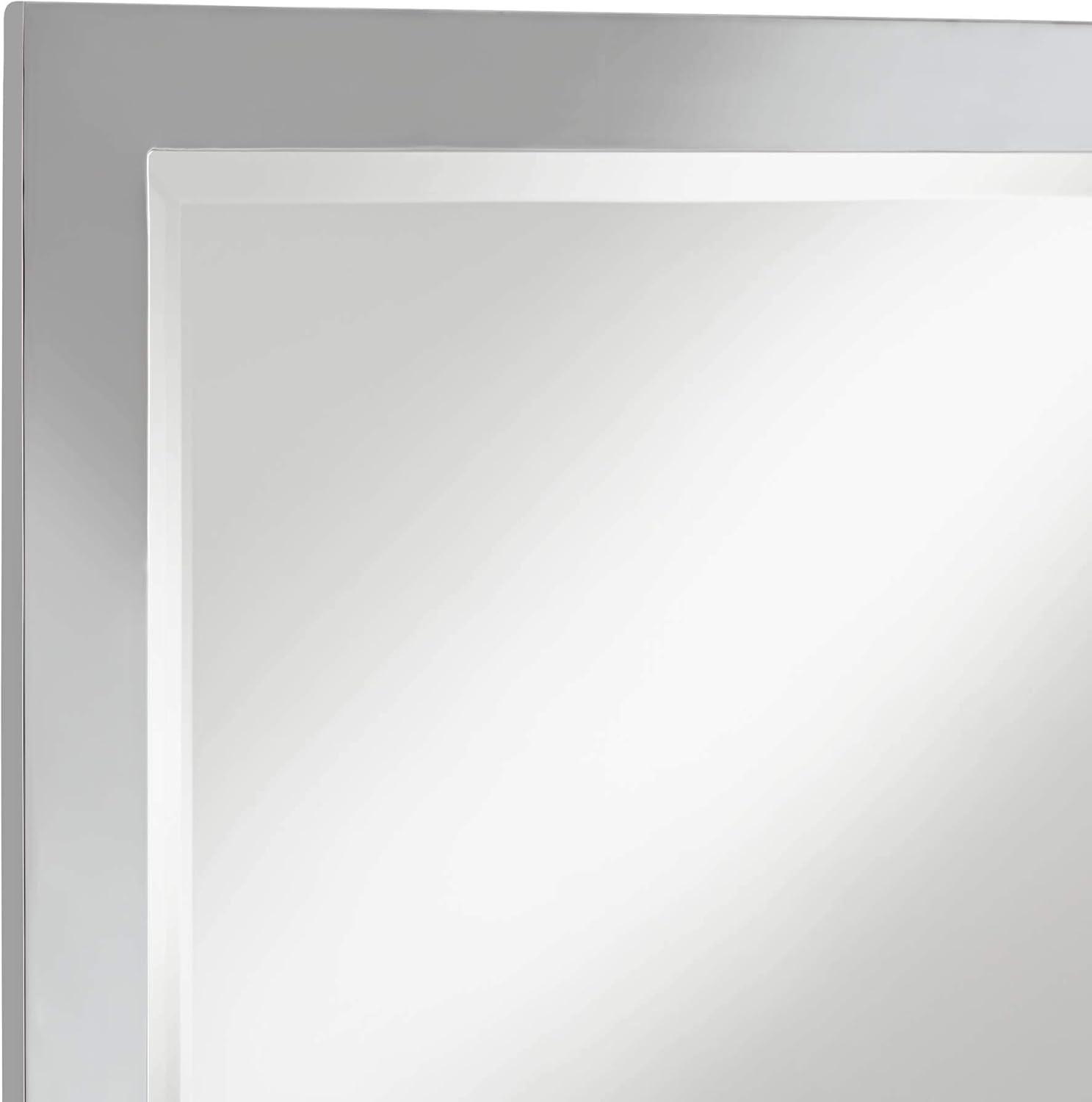 Possini Euro Design Metzeo Rectangular Vanity Wall Mirror Modern Beveled Edge Chrome Metal Frame 22" Wide for Bathroom Bedroom Living Room Home Office